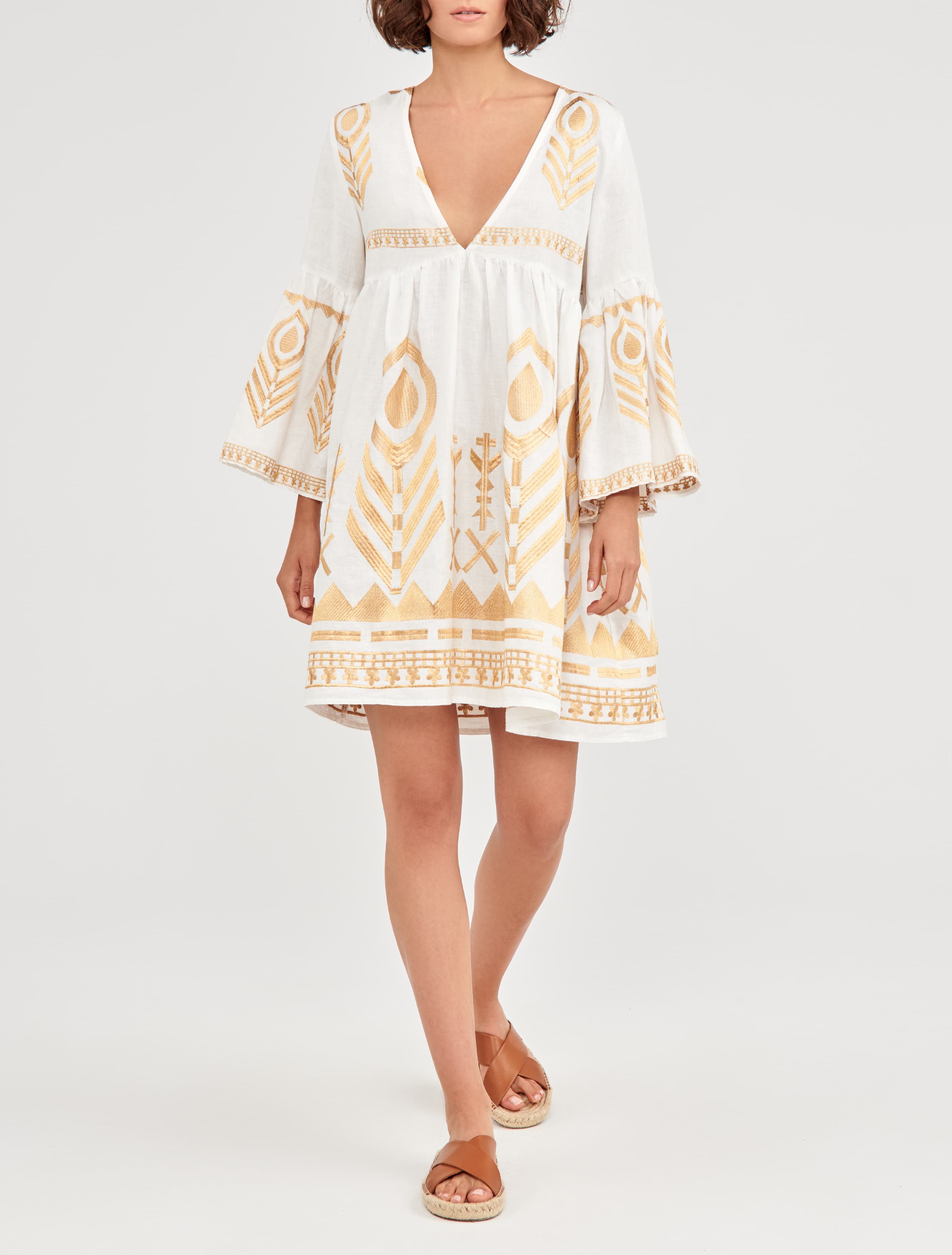 Greek Archaic Kori Short White Dress with gold