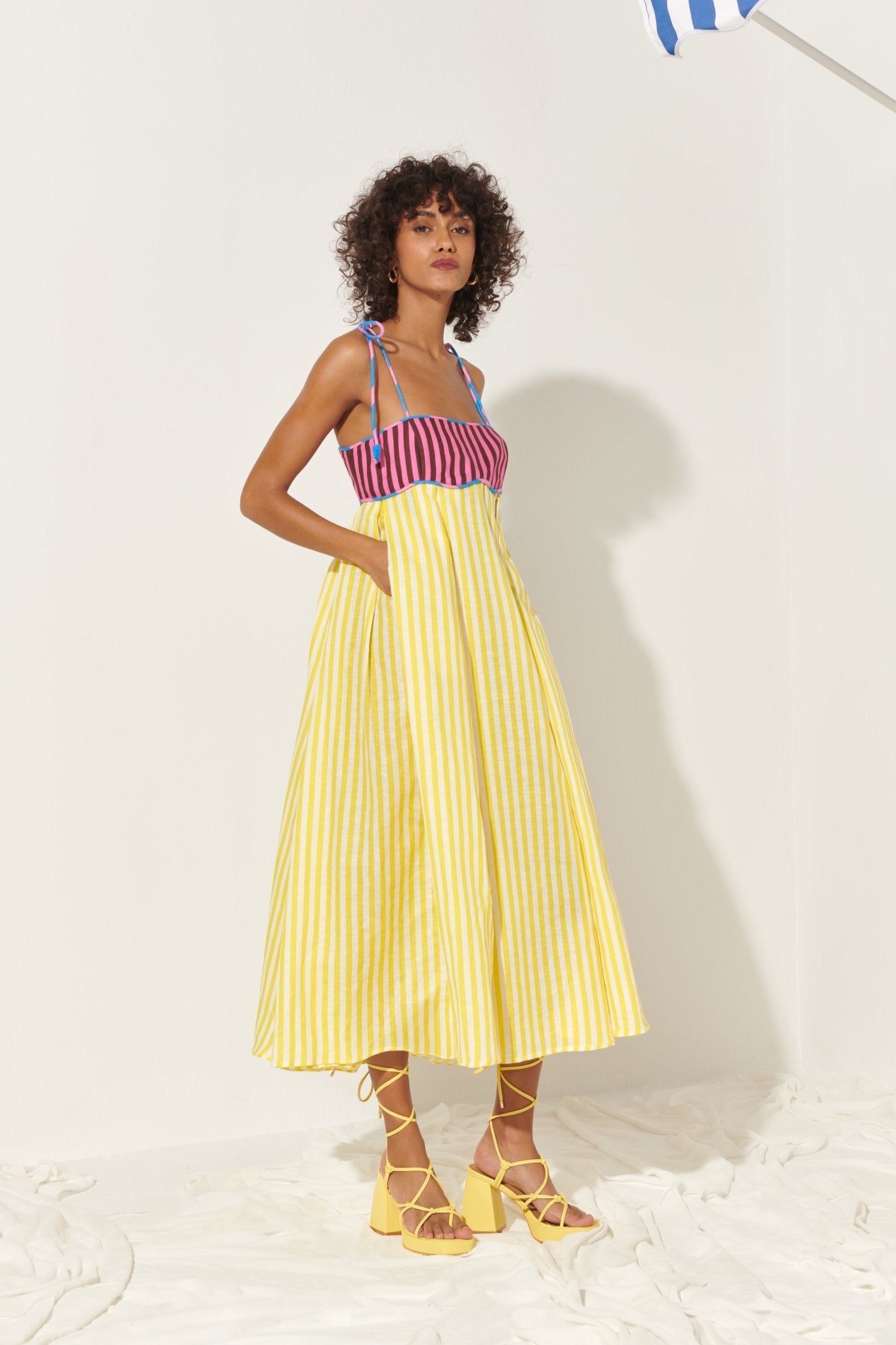 CELIA B Lola Summer Dress Yellow and White stripes cotton – Pasha Living