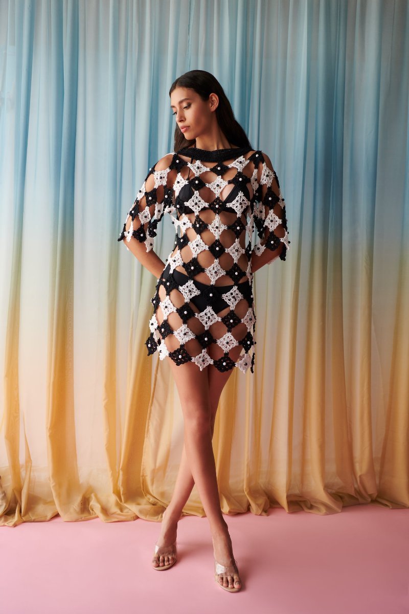 Celia B Crochet Dress Black & White. Available at Pasha Living
