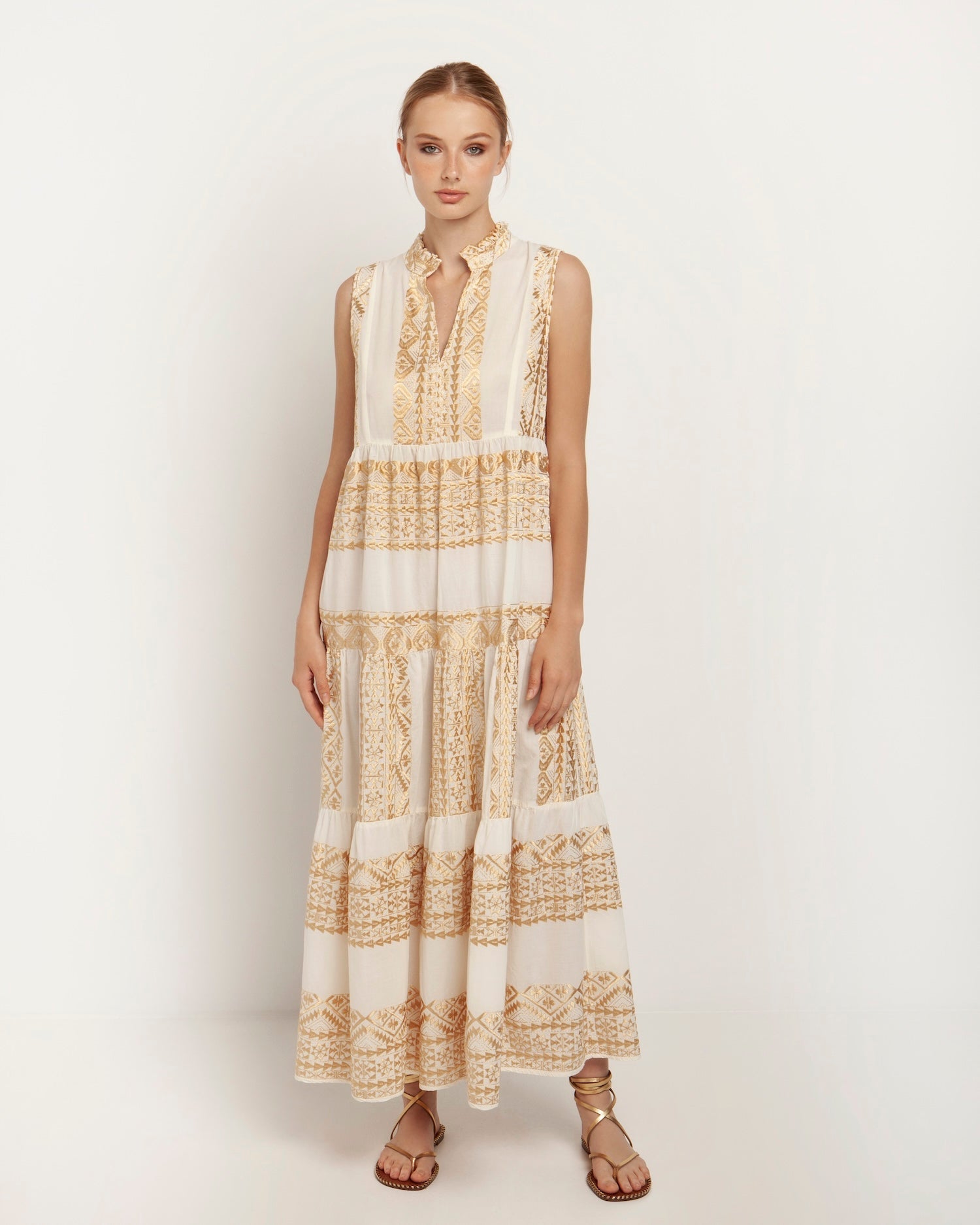 Greek Archaic Kori Dress in White and Gold 230651 L Greek Archaic Kori Dress in White and Gold 230651 L