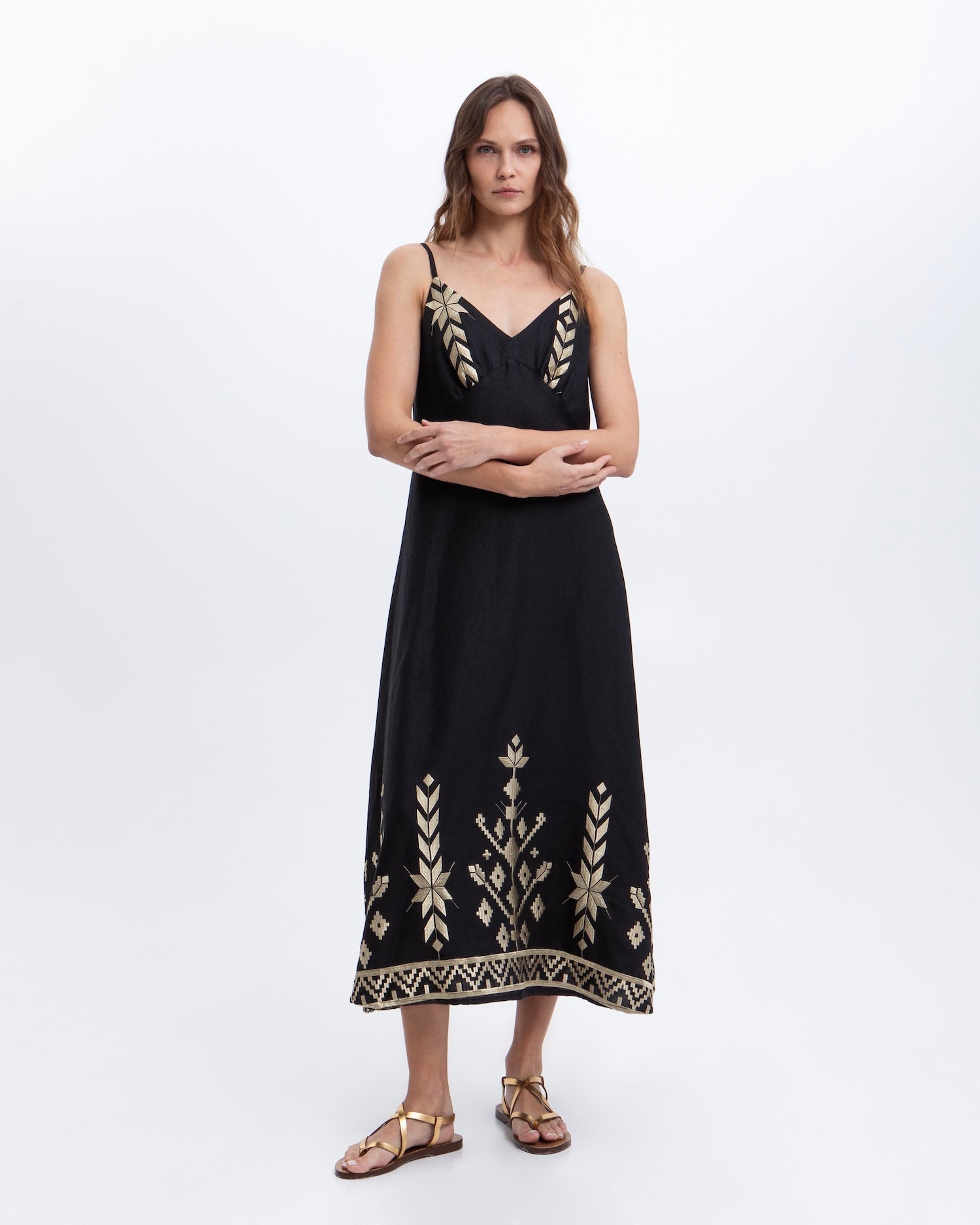 IOS Strappy Linen Maxi Dress