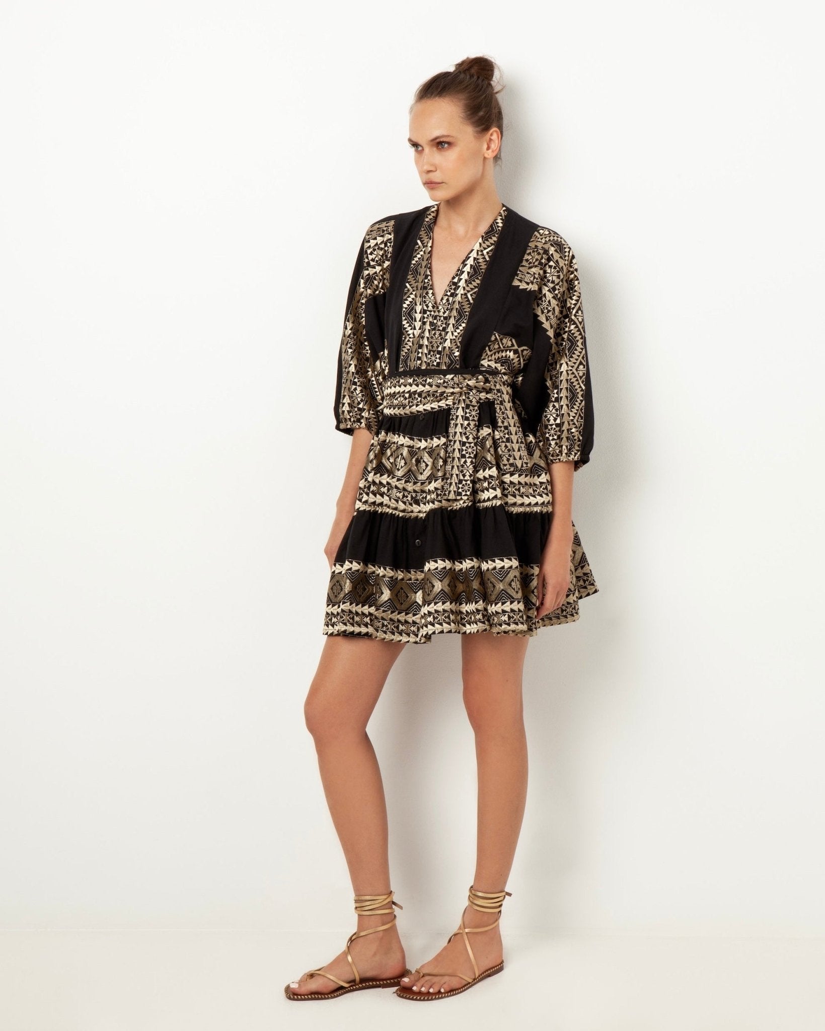 Greek Archaic Kori Belted Mini Dress | Black & Gold Pasha Living Greek Archaic Kori Belted Mini Dress | Black & Gold Pasha Living