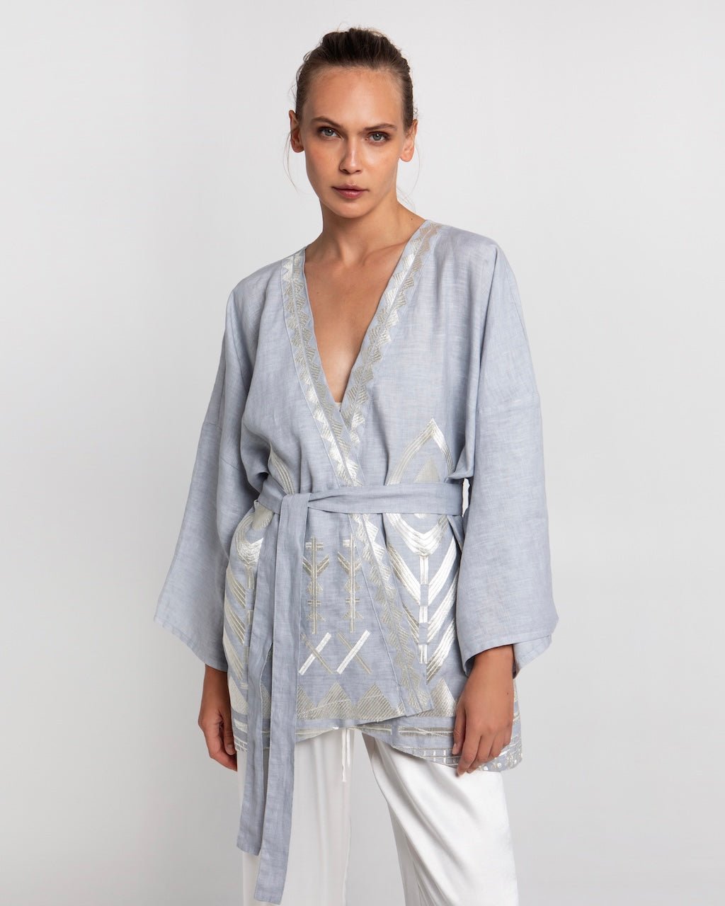 Greek Archaic Kori Kimono | Grey & Champagne – Pasha Living