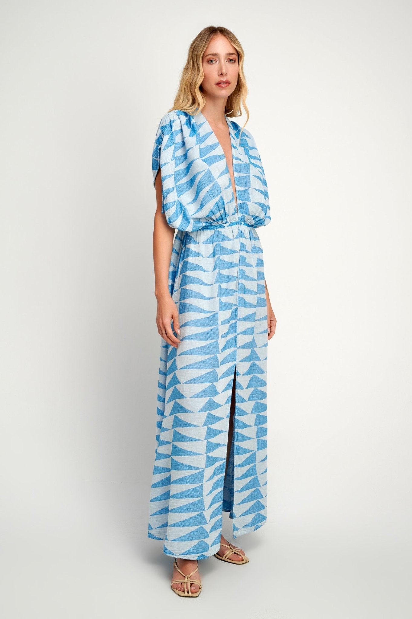 chinese dress ladies Pearl & Caviar Paros Maxi Dress Blue – Pasha Living