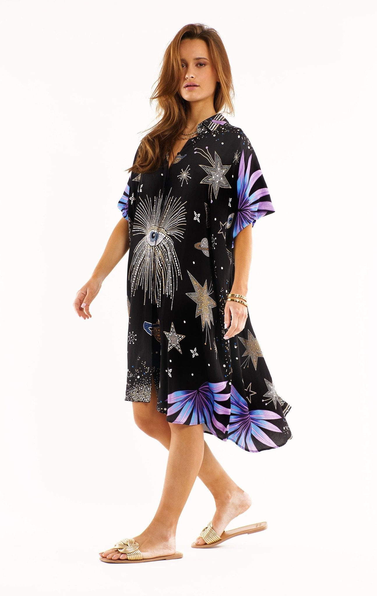 Jeanne Comet & Stars Shirt Dress | Black by Wild Paris