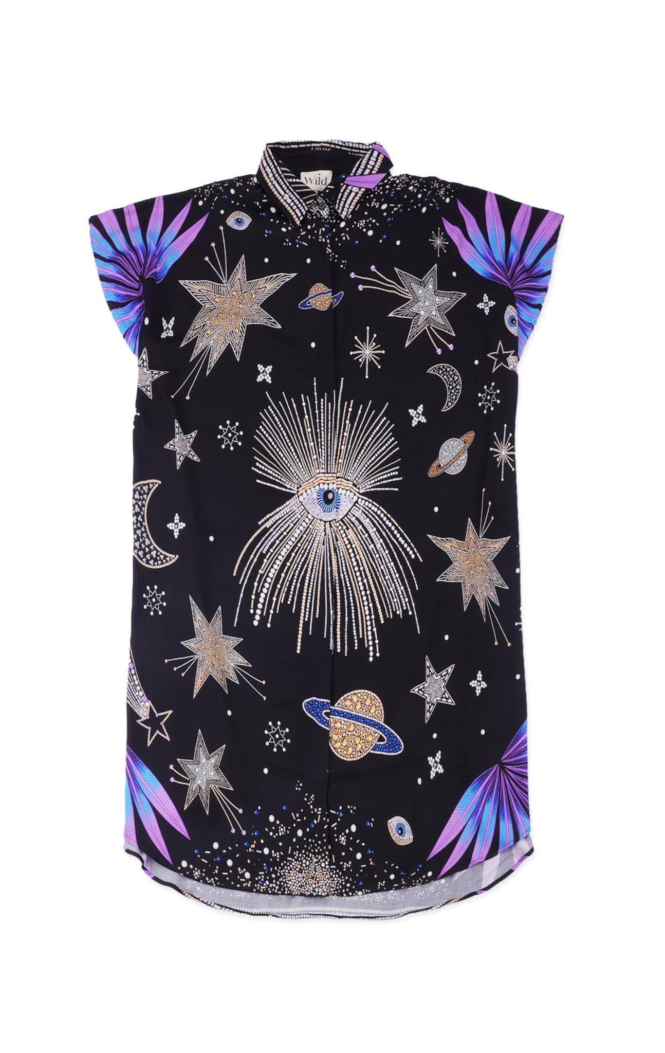 Jeanne Comet & Stars Shirt Dress | Black by Wild Paris