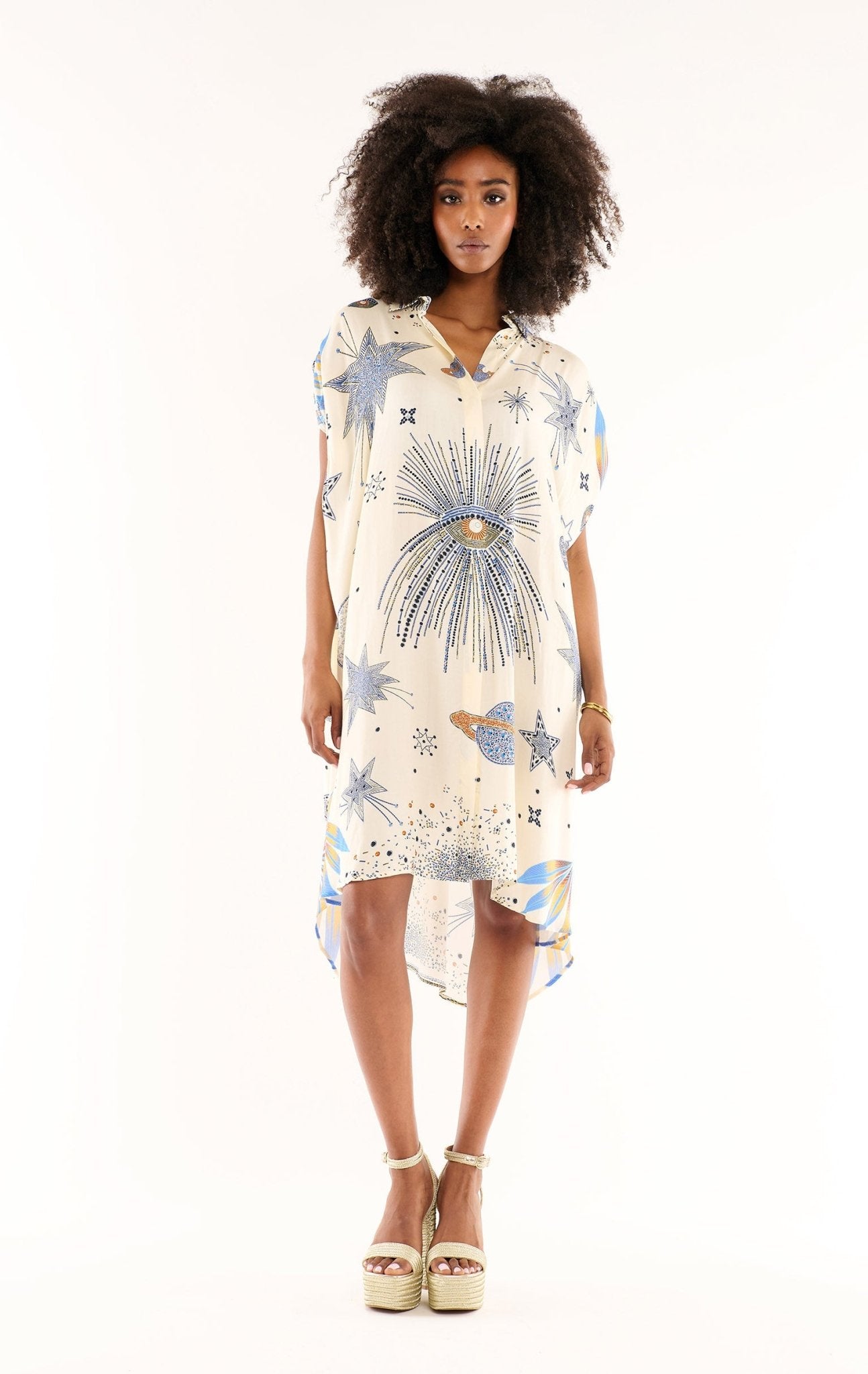 Jeanne Comet & Stars White Shirt Dress by Wild Paris