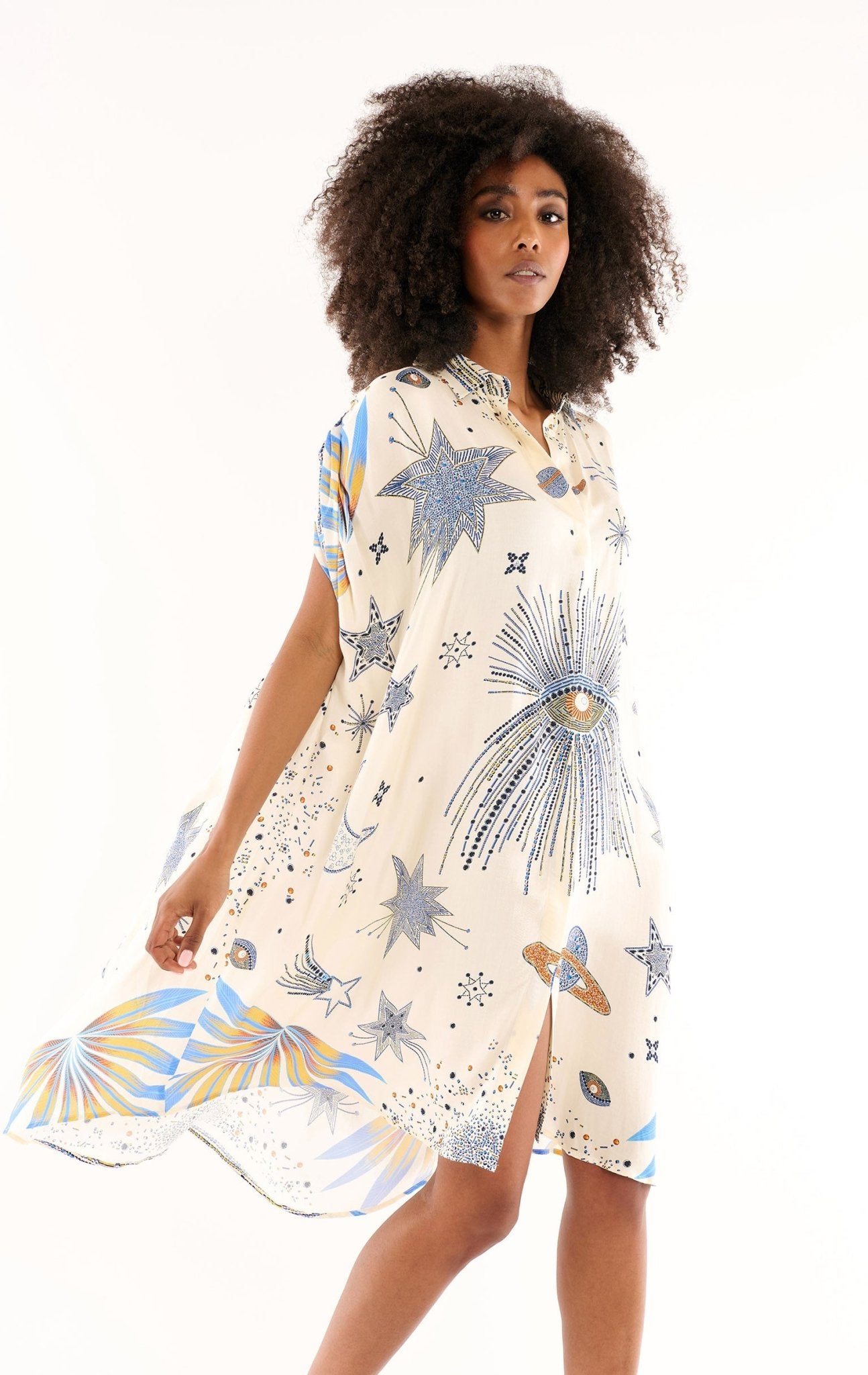 Jeanne Comet & Stars White Shirt Dress by Wild Paris