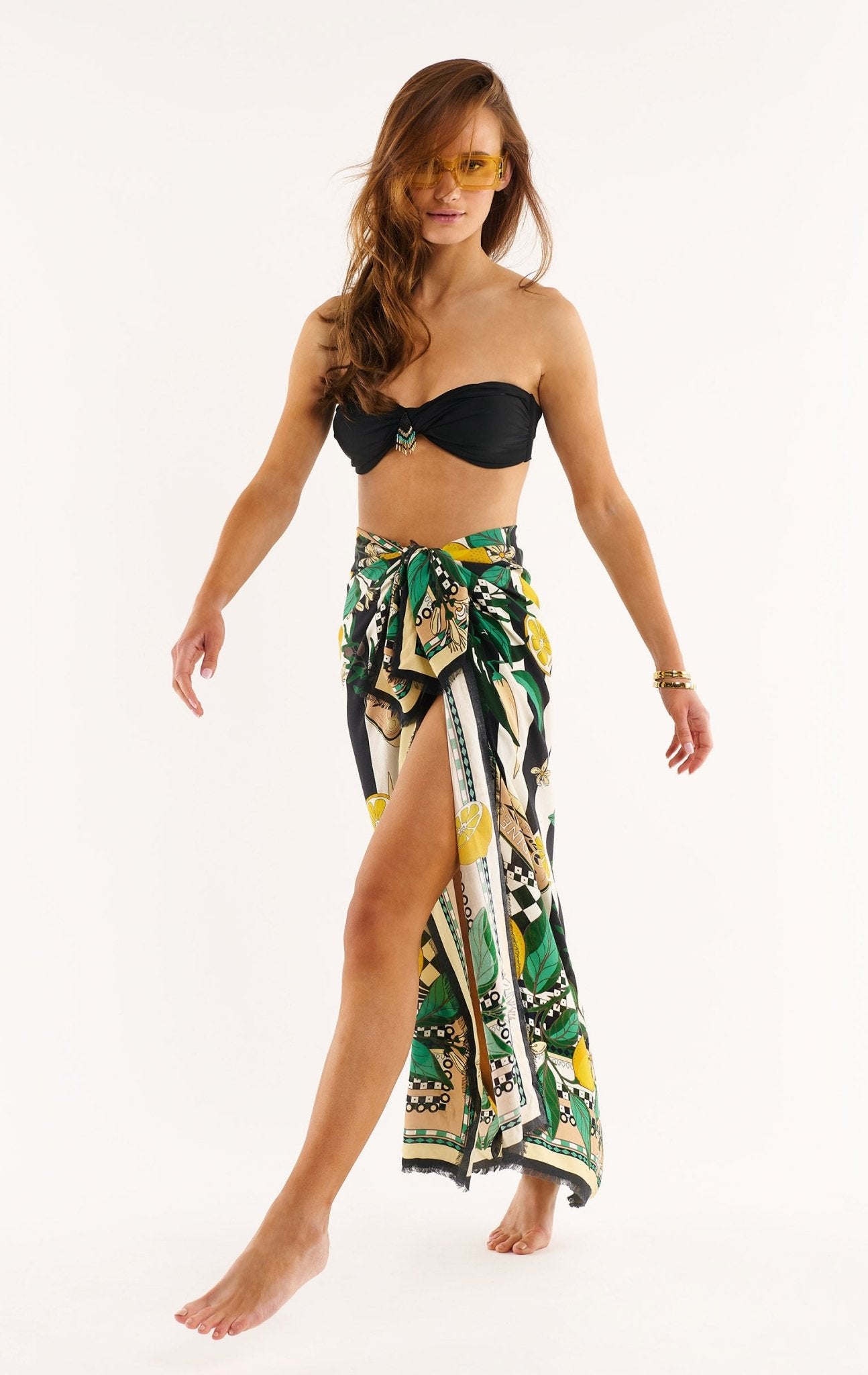 Sicilian Lemon Print Sarong By Wild, Parid | Black. Pasha Living