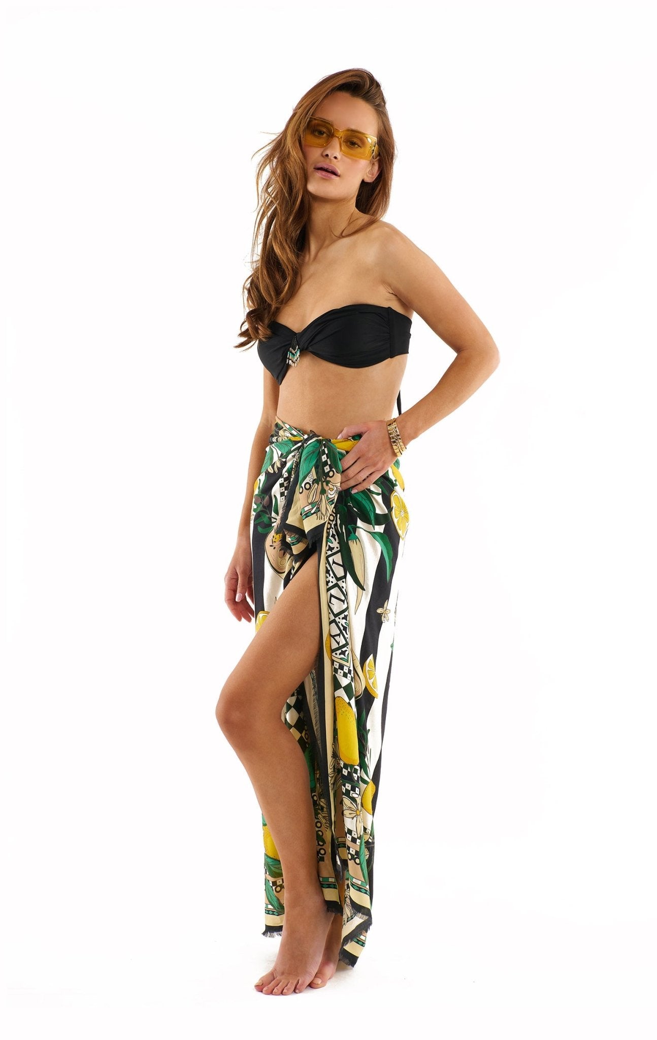Sicilian Lemon Print Sarong By Wild, Parid | Black. Pasha Living