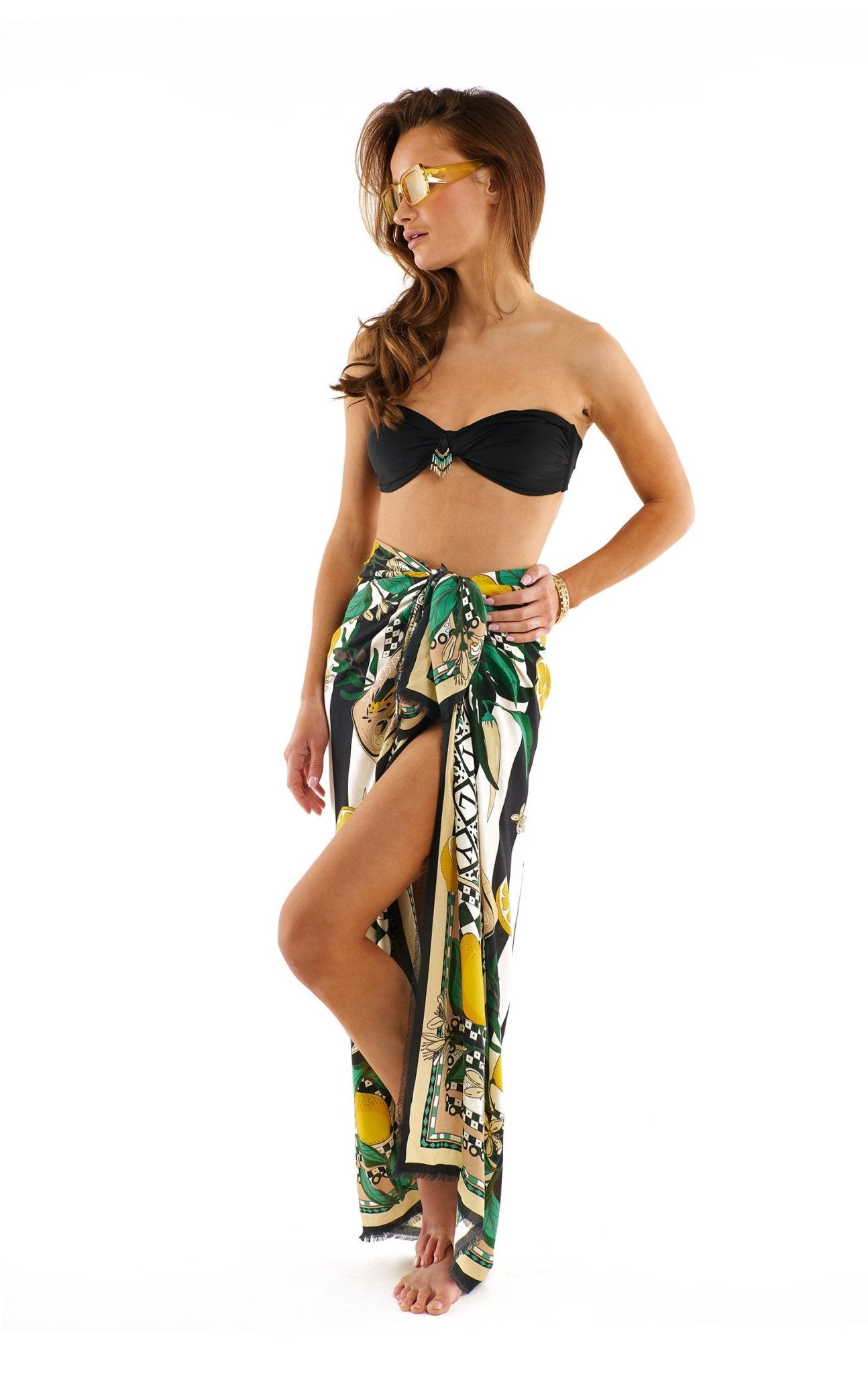 Sicilian Lemon Print Sarong By Wild, Parid | Black. Pasha Living