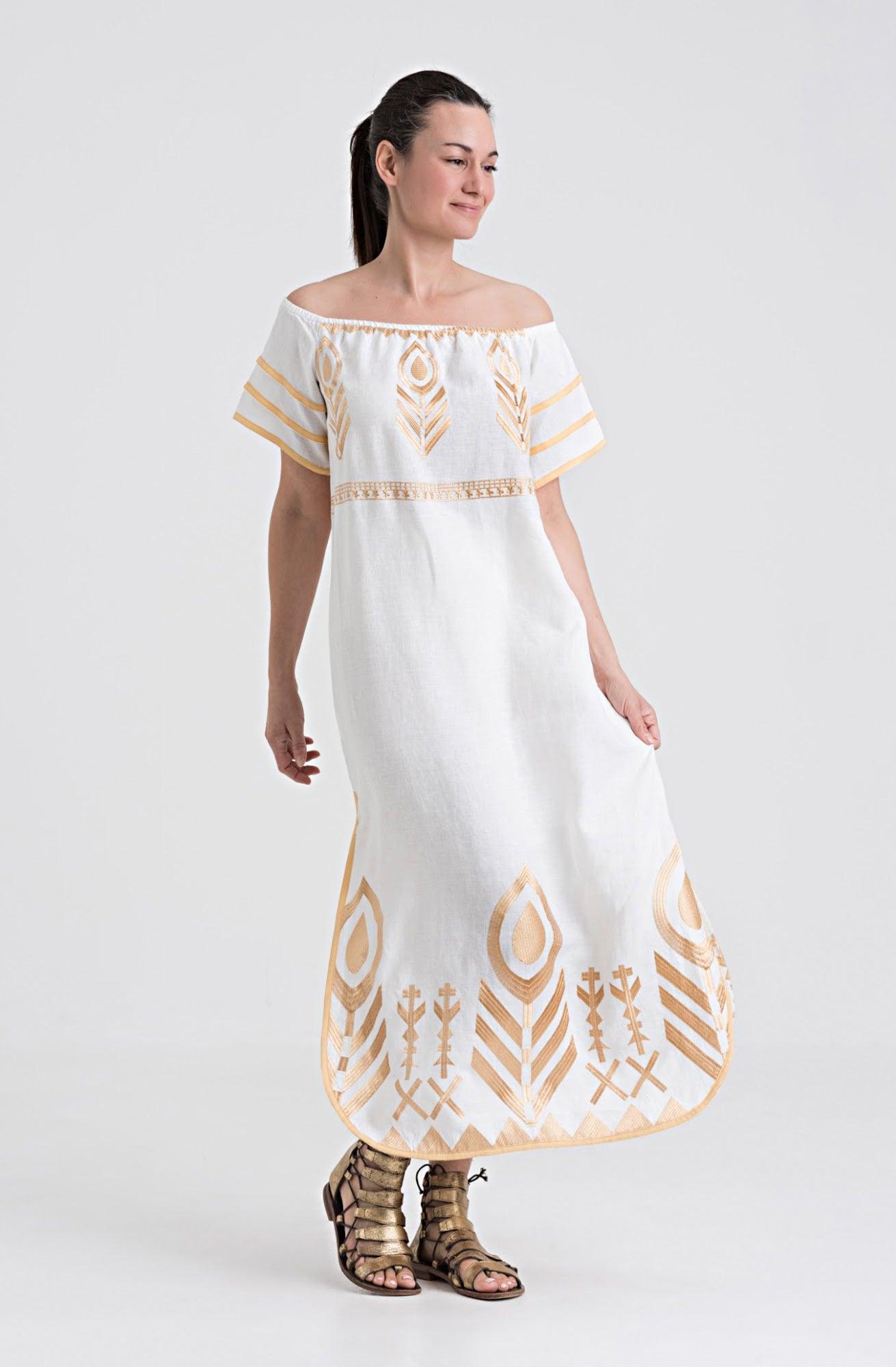 Greek Archaic Kori Off The Shoulder Linen Maxi Dress – Pasha Living