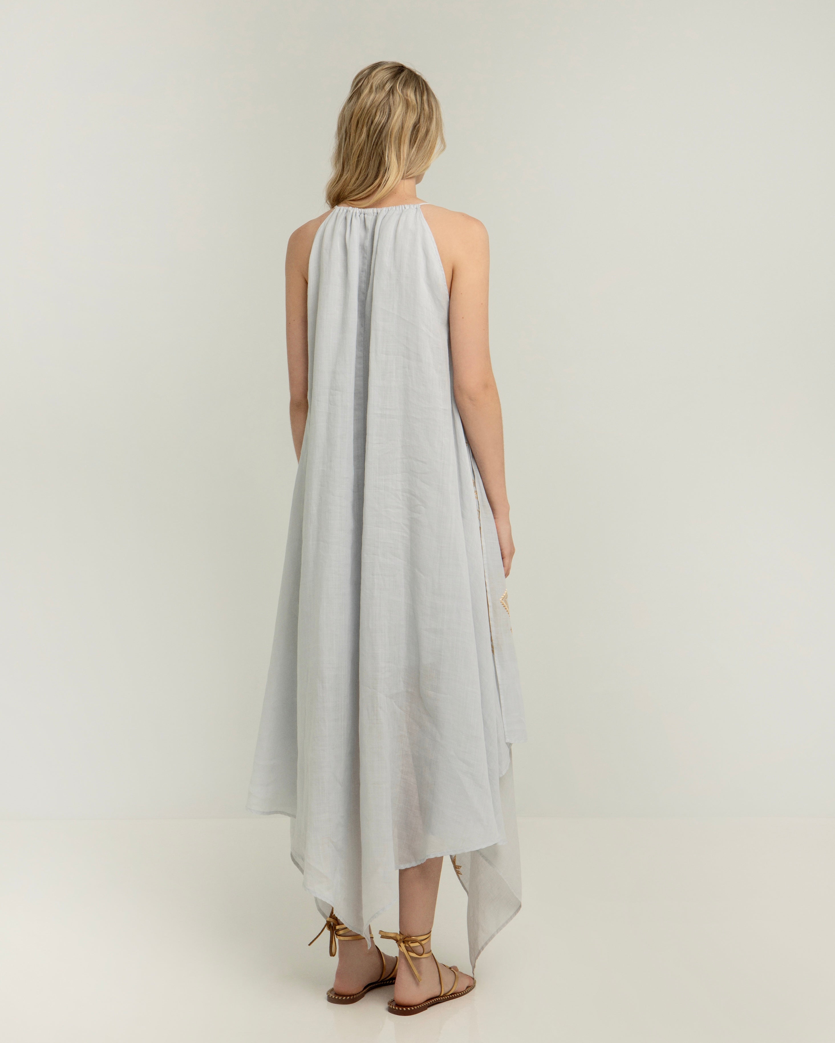 Kori Asymmetrical Lefkada Dress | Light Grey & Gold