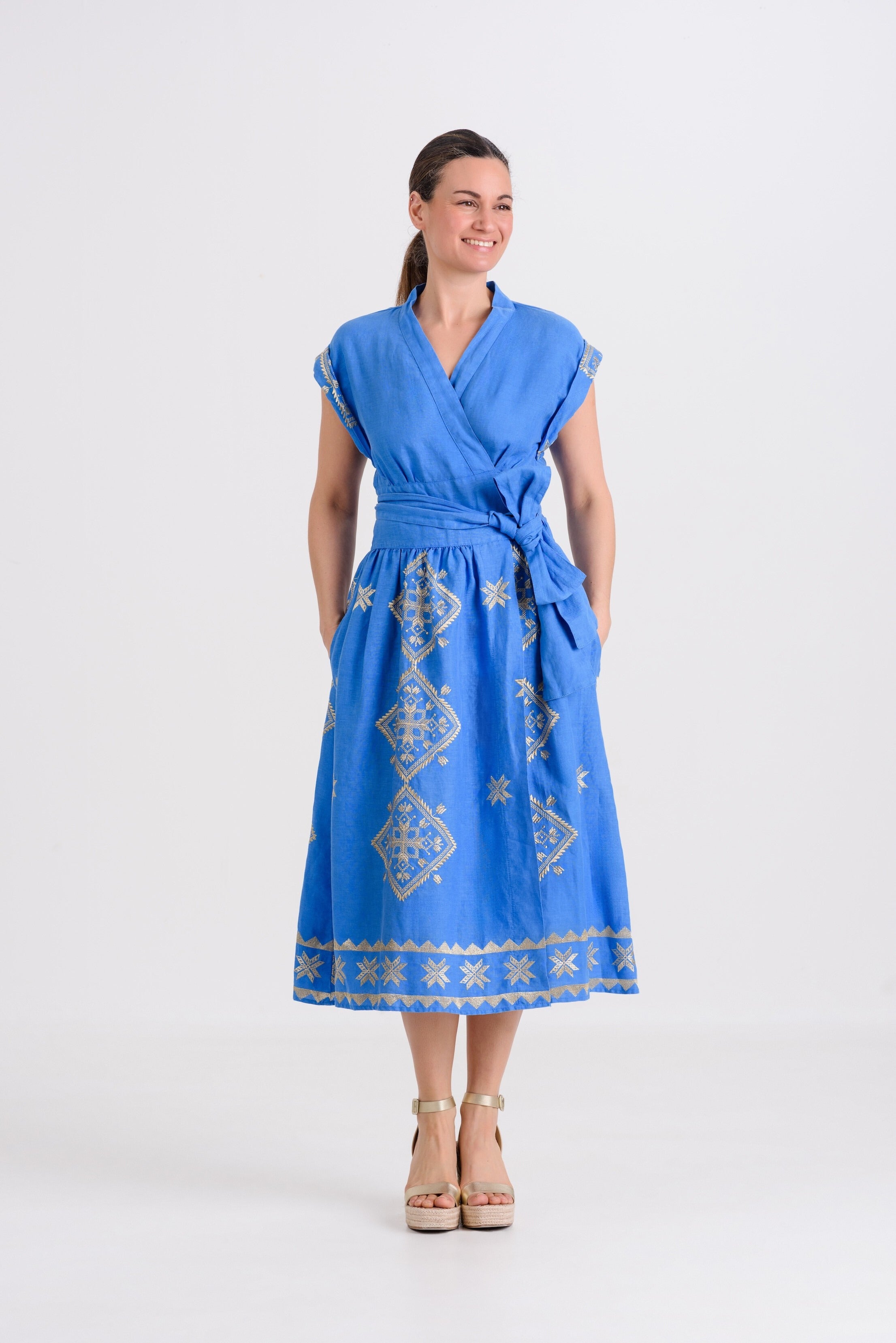 Greek Archaic Kori Blue Wrap Dress