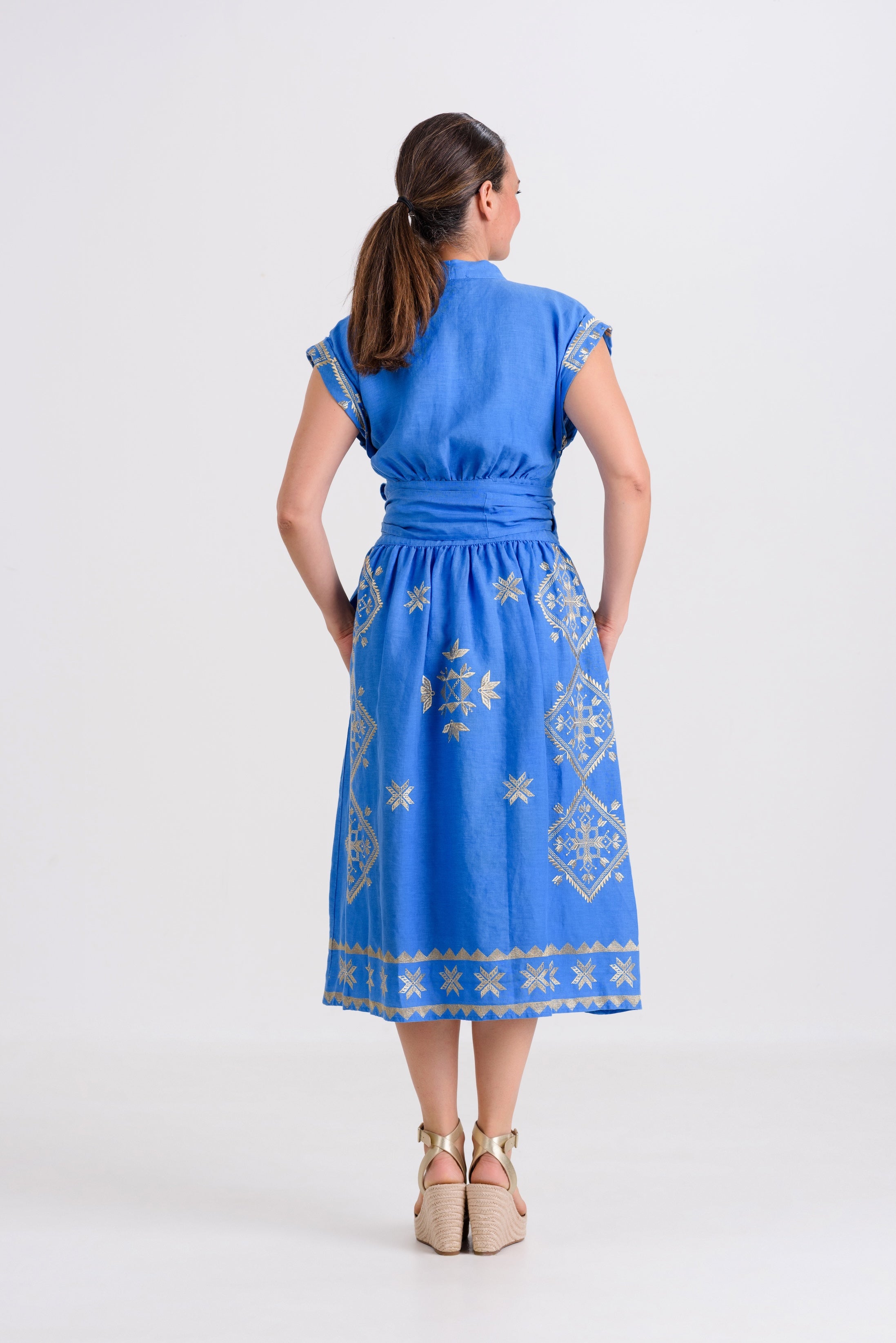 Greek Archaic Kori Blue Wrap Dress