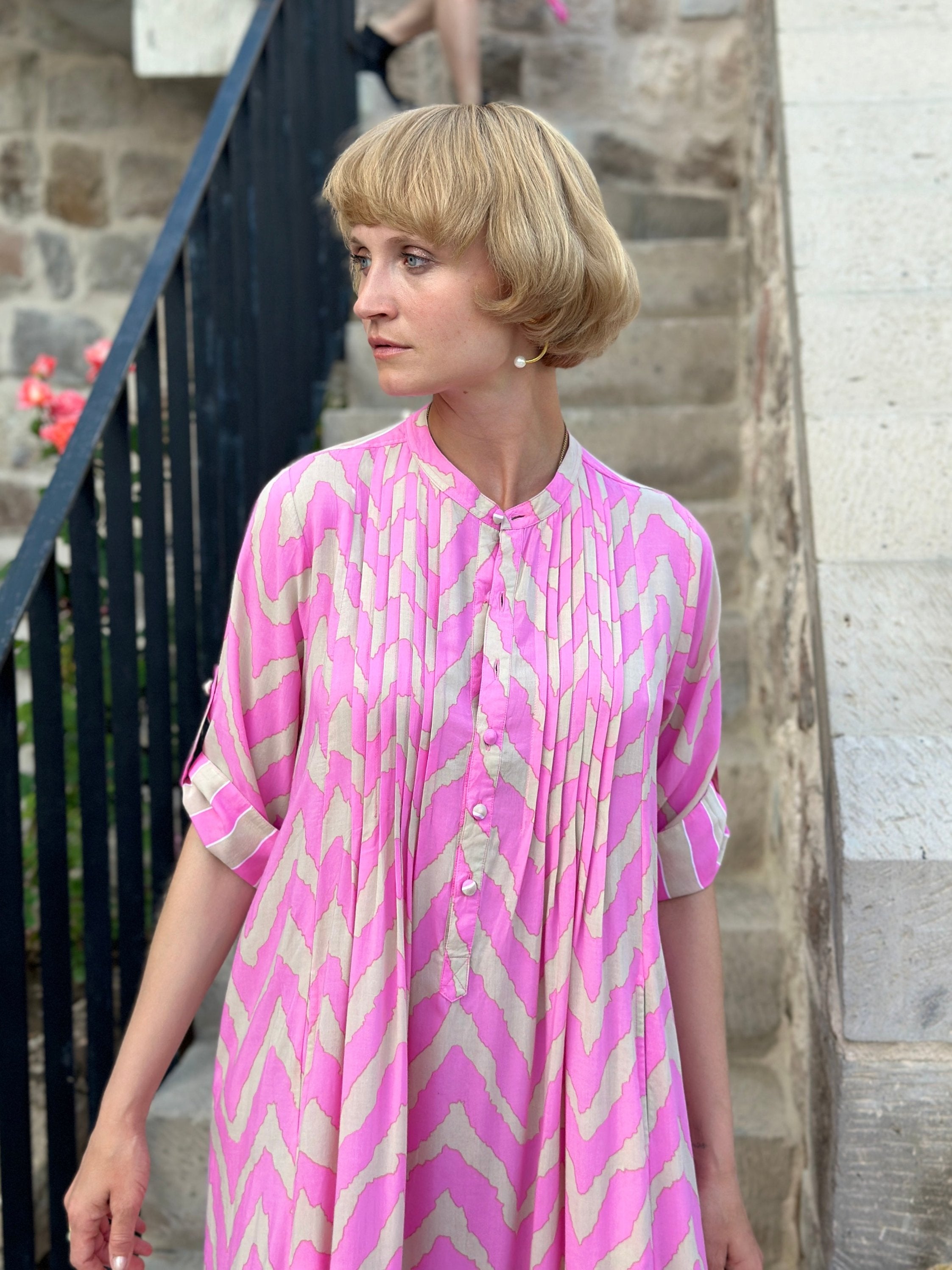 Feather & Find Pink Shirt Dress with Sleeves