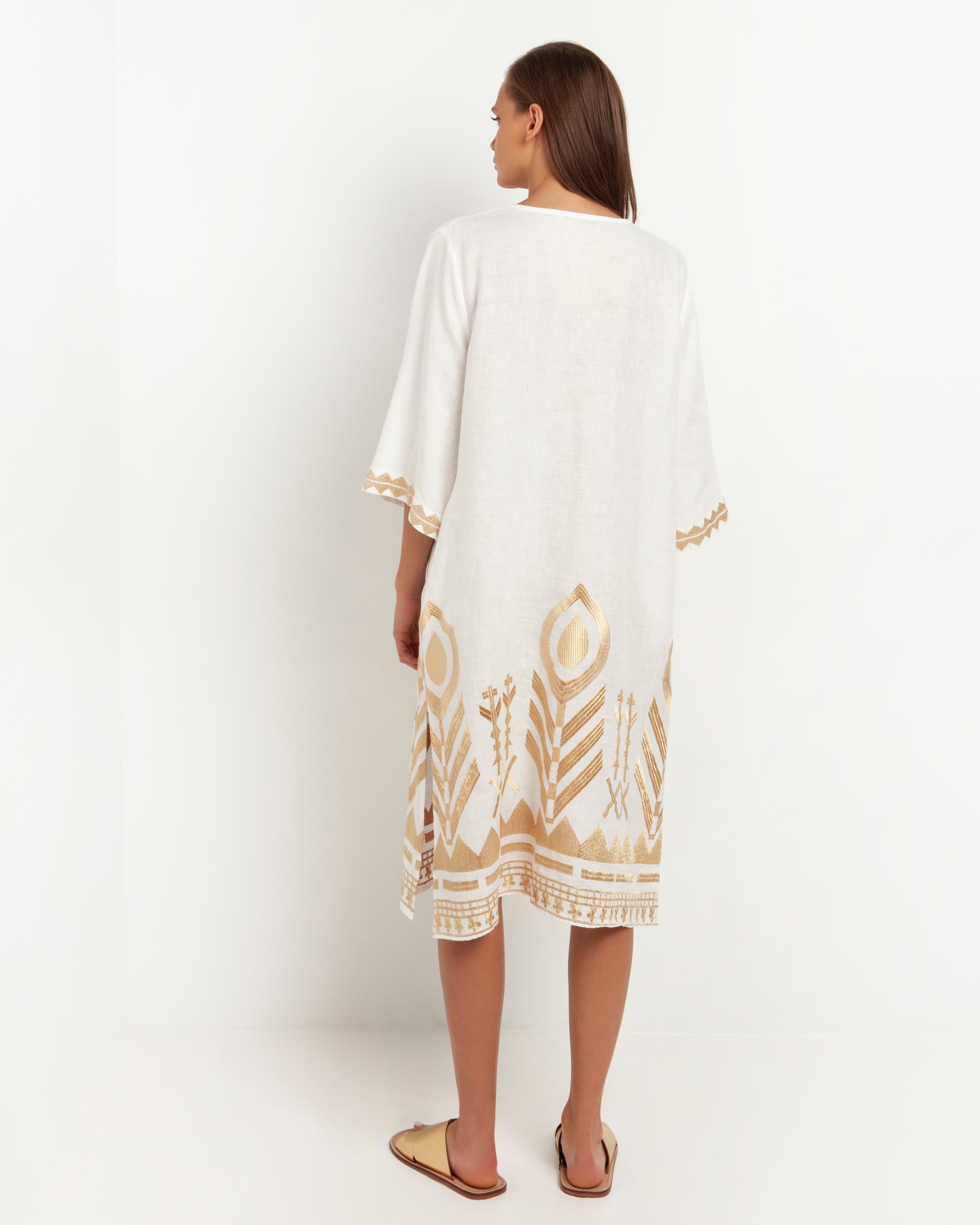 Greek Archaic Kori white and gold dress