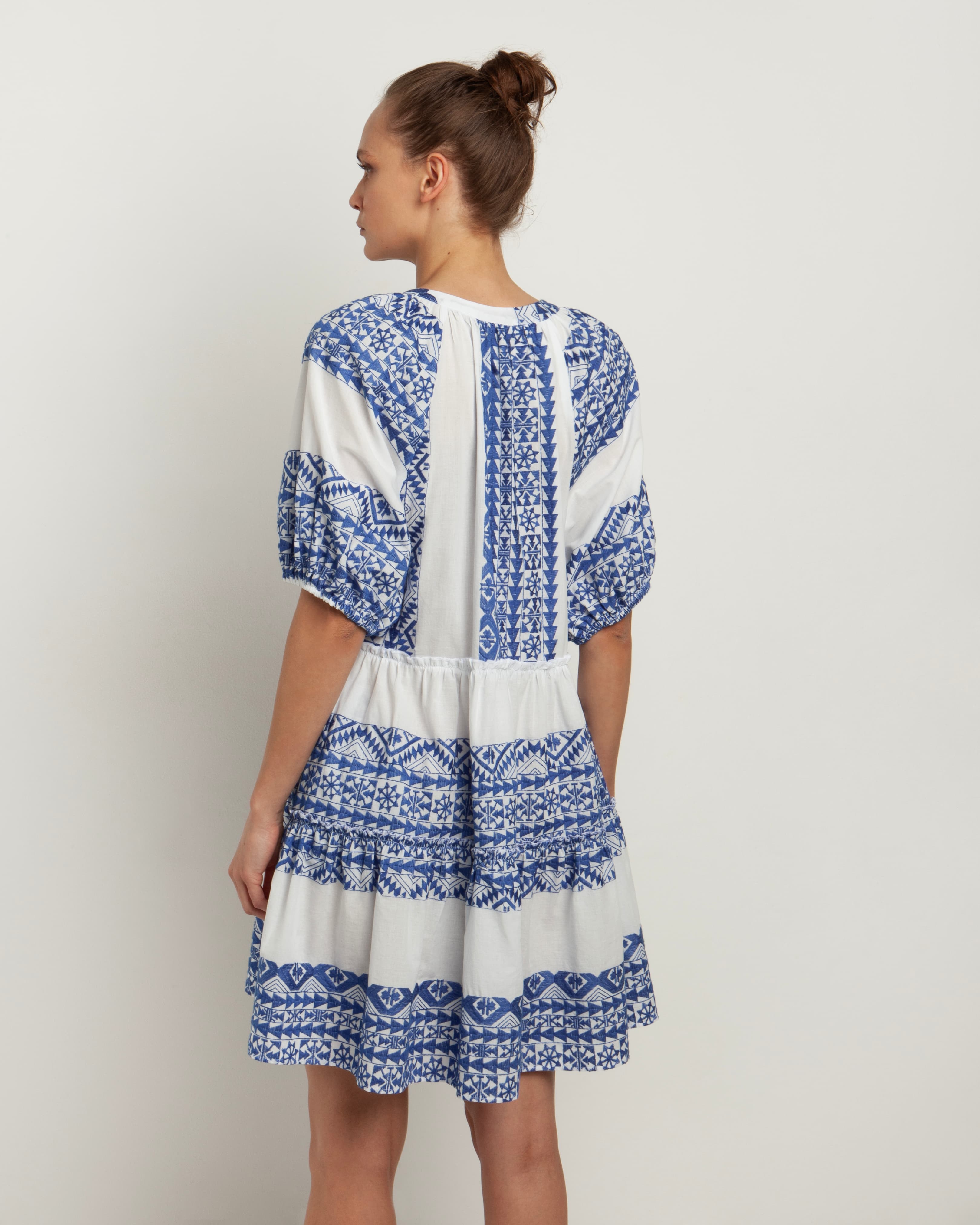 Greek Archaic Kori White and blue short dress