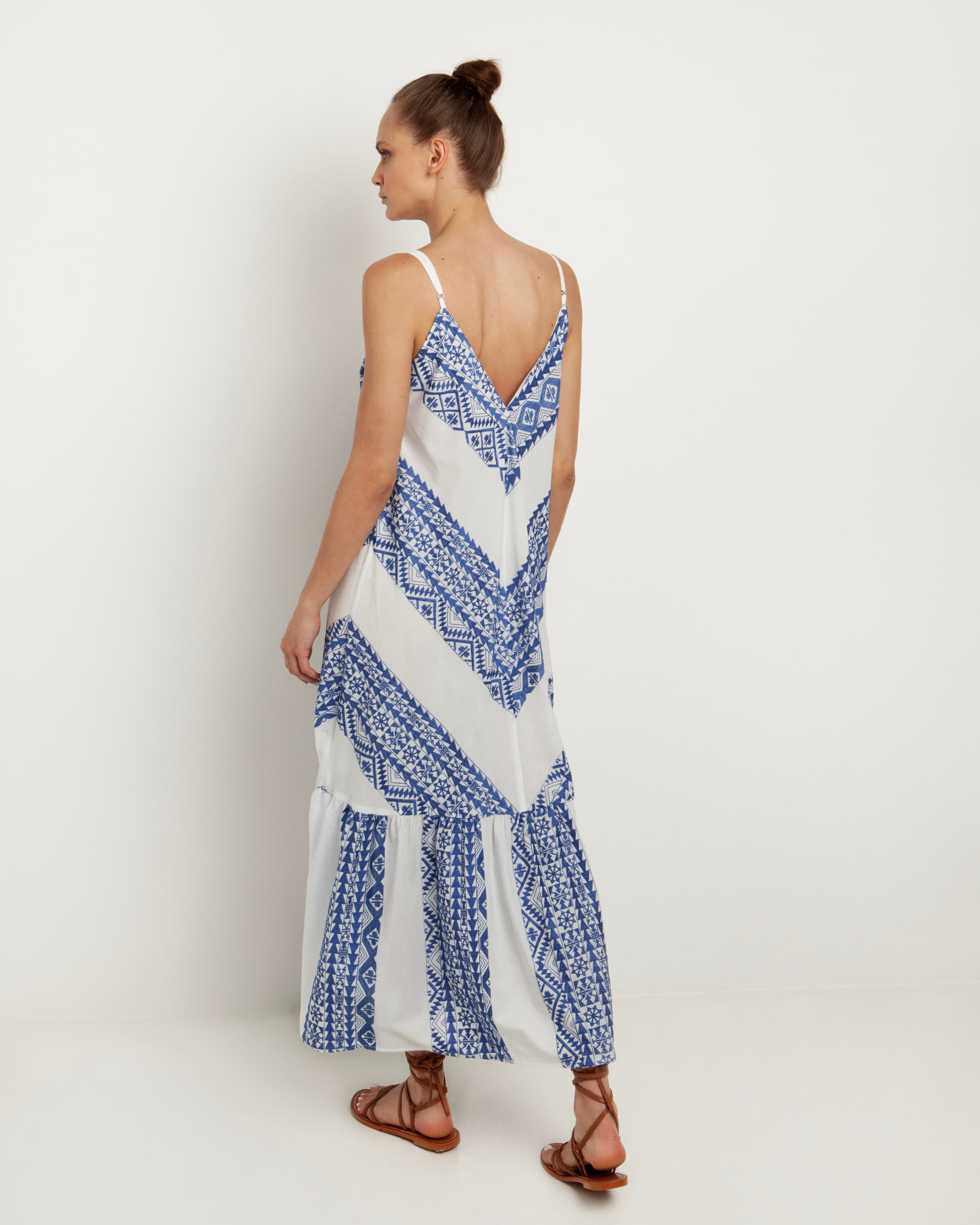 Greek Archaic Kori White and blue long dress