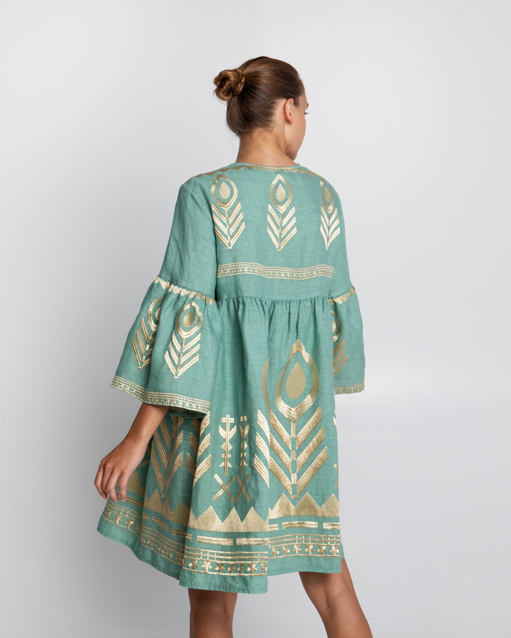 Greek Archaic Kori Green Feather Dress 