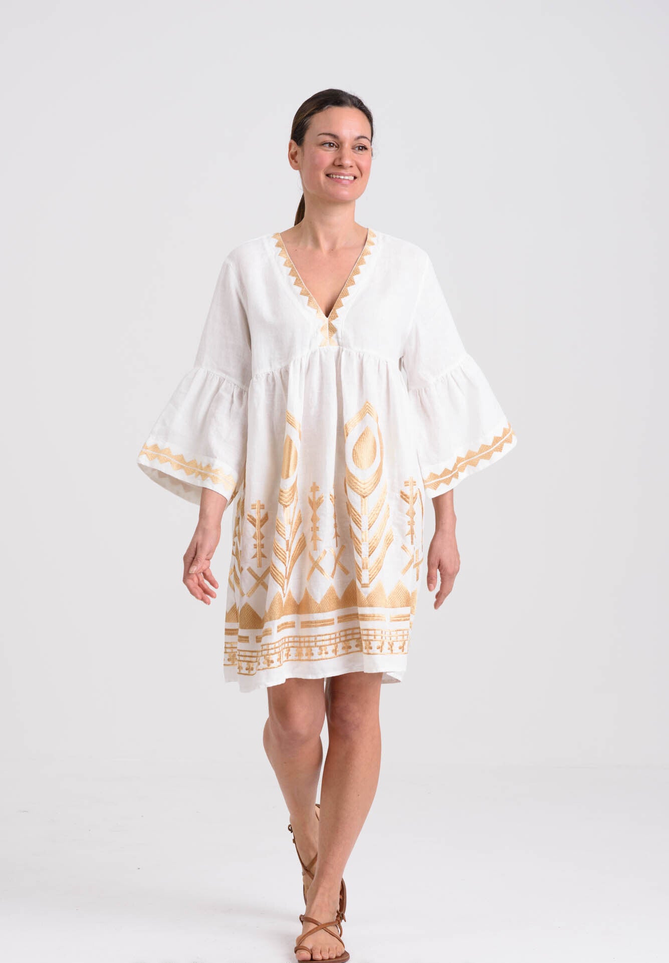 Greek Archaic Kori White Gold linen dress 