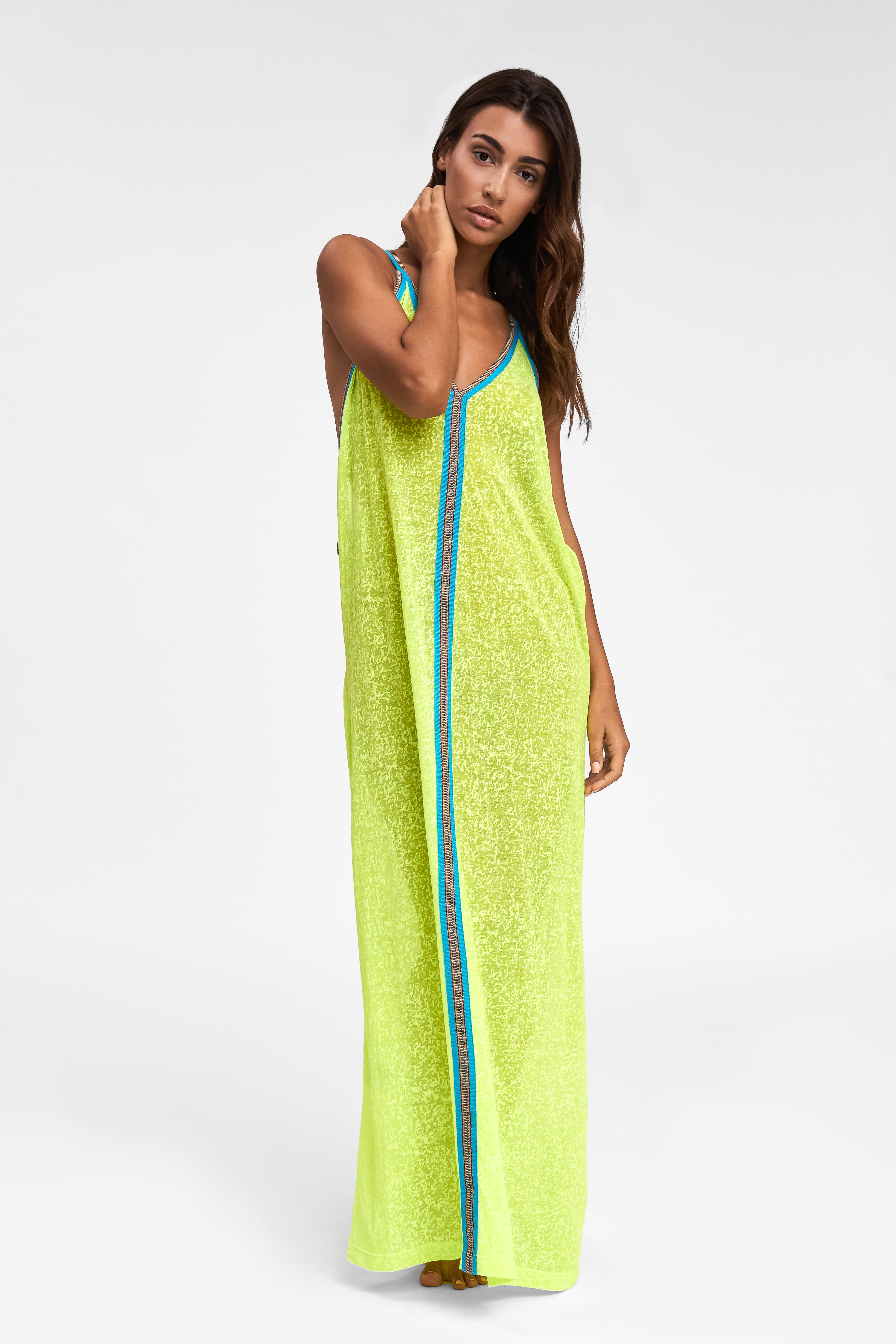 Pitusa Sundress in Neon Yellow with bright blue trim