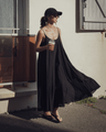 Black Floaty Cotton Maxi Dress with spaghetti straps