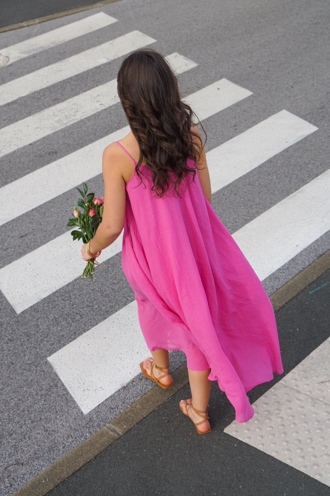 Pink Floaty Cotton Maxi Dress with spaghetti straps