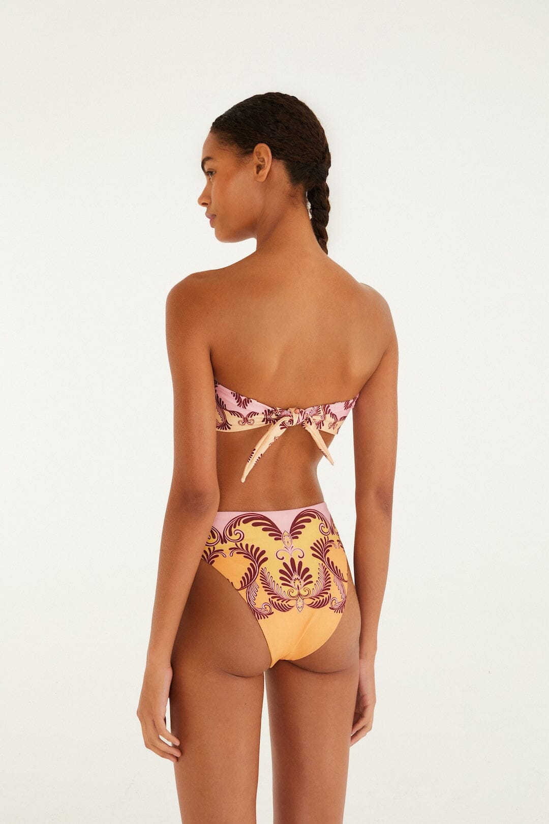Farm Rio Arabesc Soft Yellow Bandeau Bikini Top. Available at Pasha Living