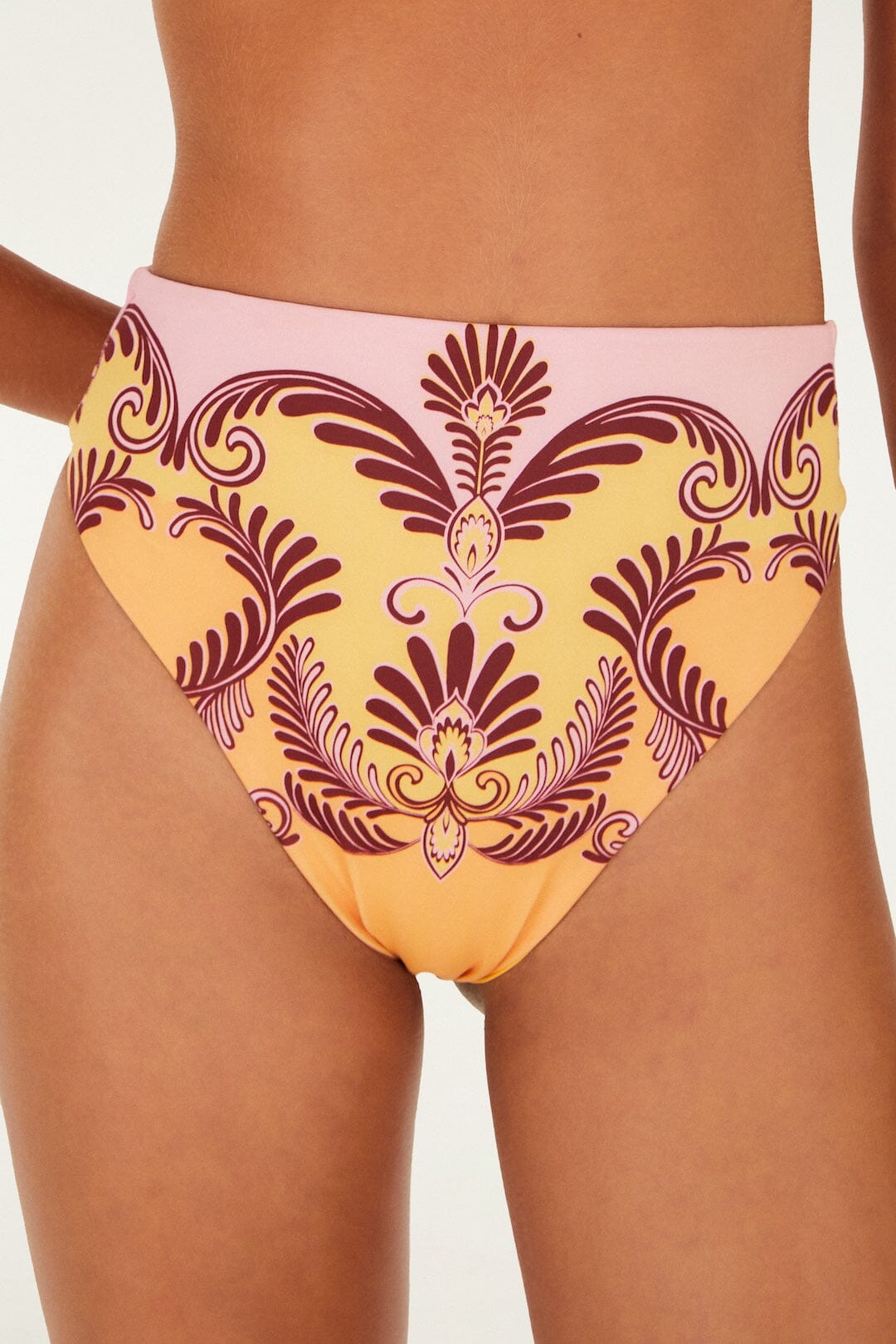 Farm Rio Arabesc Soft Yellow Hot Pants Bikini Bottom. Available at Pasha Living