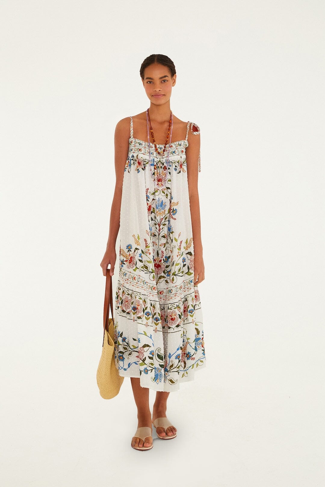 Farm Rio Off - White Stitched Garden Long Dress. Available at Pasha Living