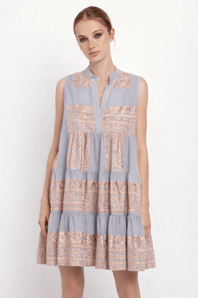 Greek Archaic Kori Short Dress | Grey & Rose Gold  Pasha Living