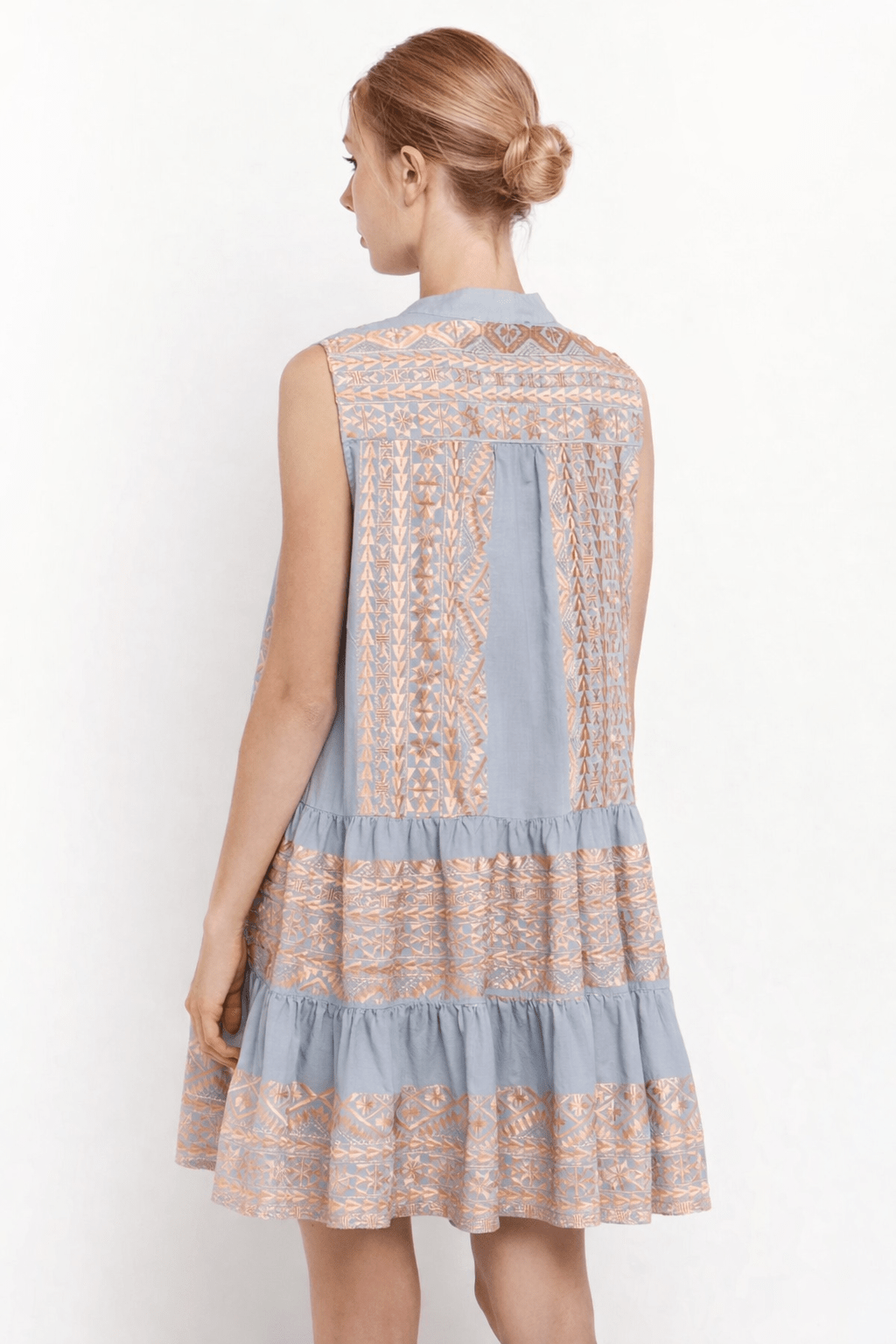 Greek Archaic Kori Classic Triangle Short Dress | Light Grey & Rose Gold. Available at Pasha Living