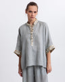 Greek Archaic Kori Flakes Ramie Blouse | Stone & Gold. Available at Pasha Living