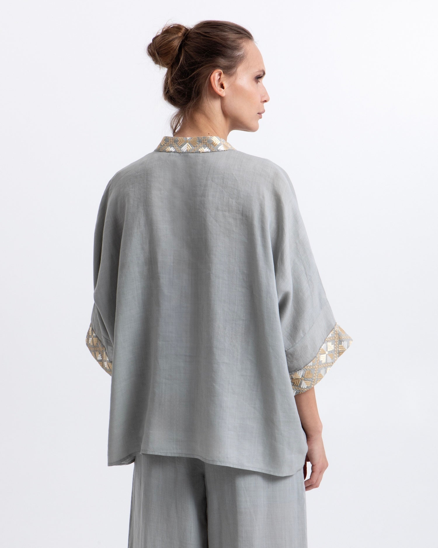 Greek Archaic Kori Flakes Ramie Blouse | Stone & Gold. Available at Pasha Living