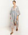 Greek Archaic Kori Kori Midi Linen Dress | Grey & Rose Gold. Available at Pasha Living