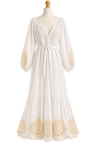 Greek Archaic Kori Pre-Loved Greek Archaic Kori Linen Embroidered Maxi Dress, Size M. Available at Pasha Living