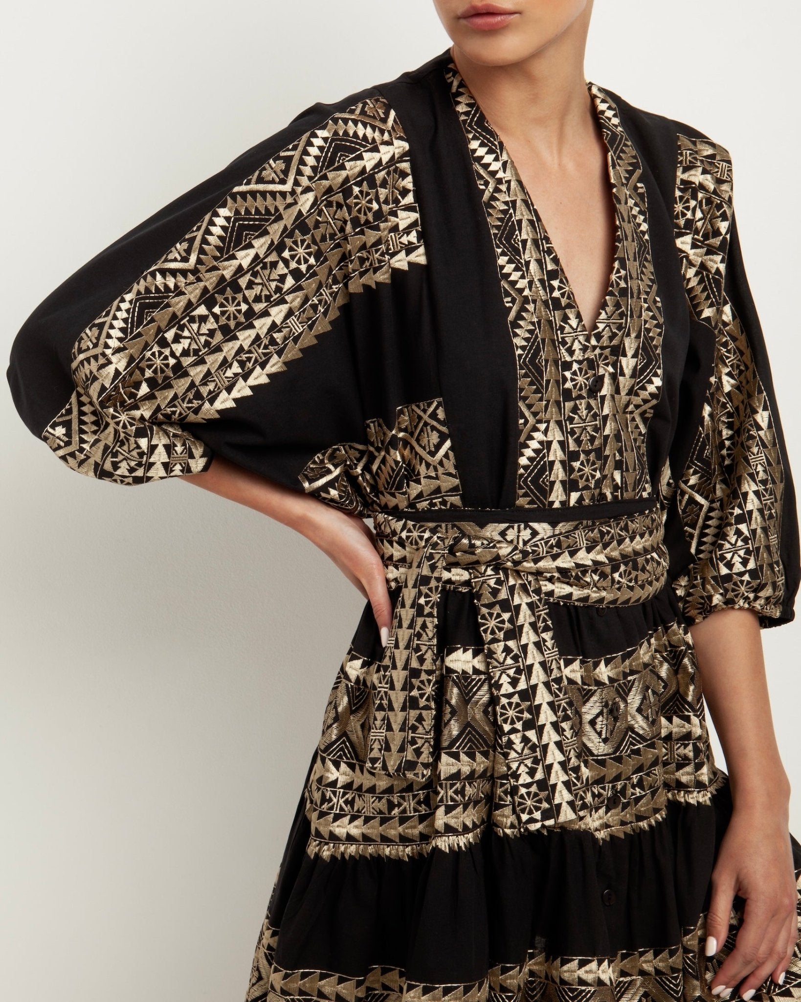 Kori Classic Triangle Belted Mini Dress | Black & Gold - Pasha Living