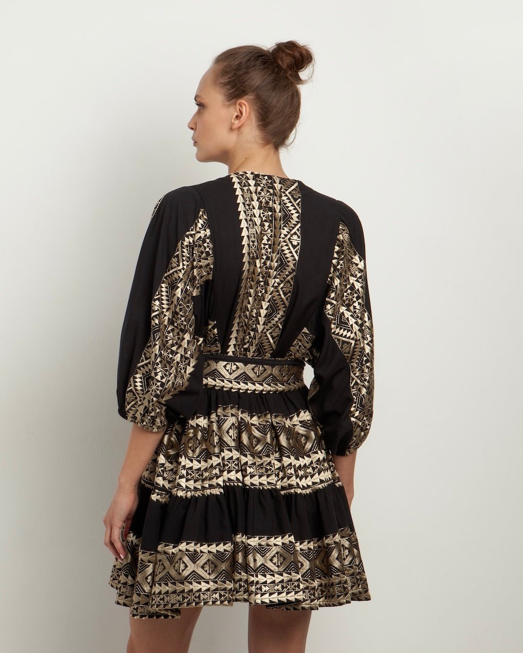 Greek Archaic Kori Kori Classic Triangle Belted Mini Dress | Black & Gold - Dress Pasha Living