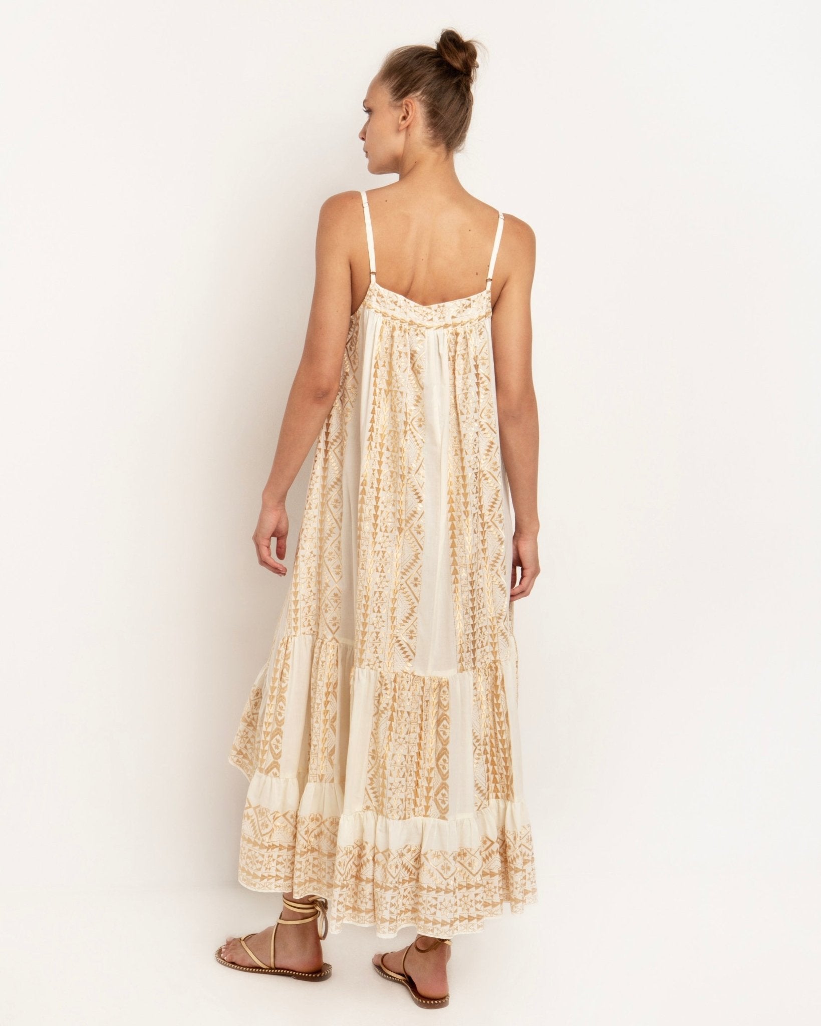 Greek Archaic Kori Kori Classic Triangle Strappy Dress | White & Gold - Dress Pasha Living