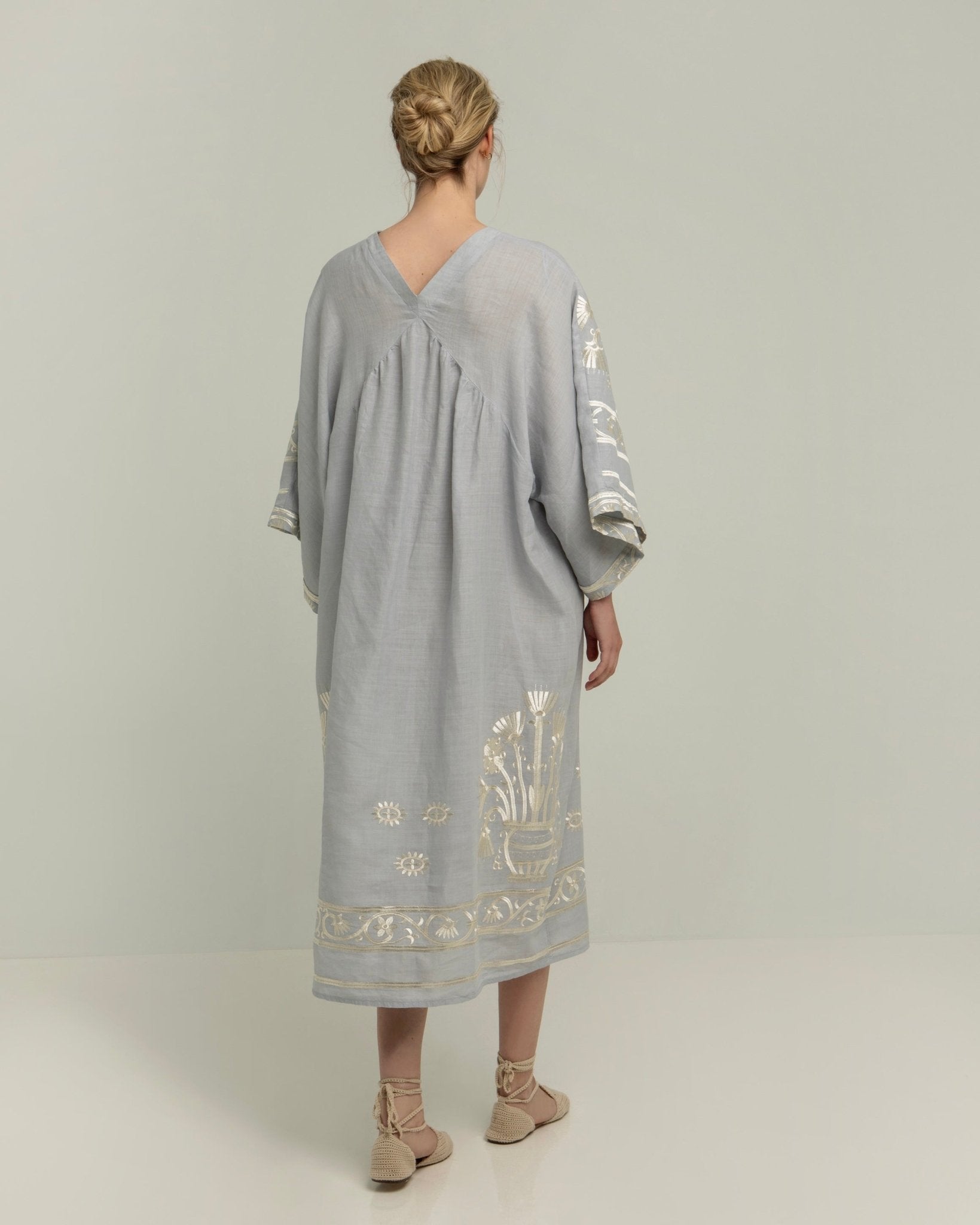 Greek Archaic Kori Kori Crete Dress | Light Grey & Champagne - Dress Pasha Living