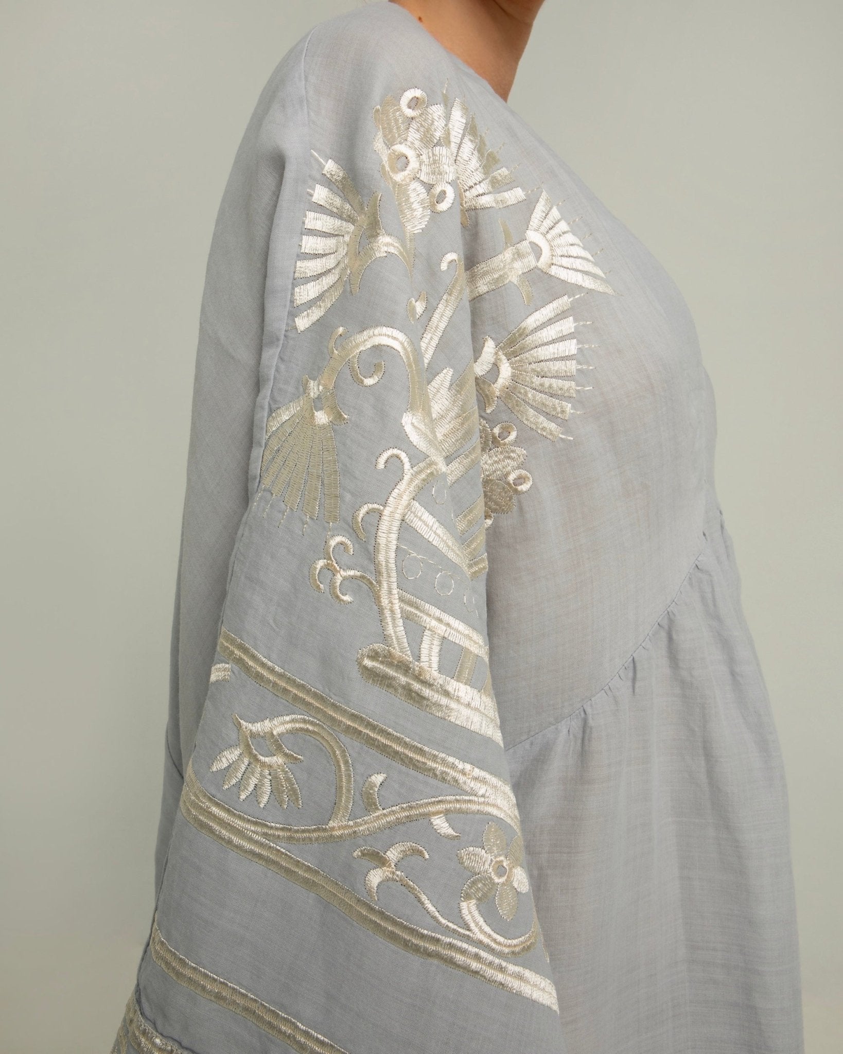 Greek Archaic Kori Kori Crete Dress | Light Grey & Champagne - Dress Pasha Living