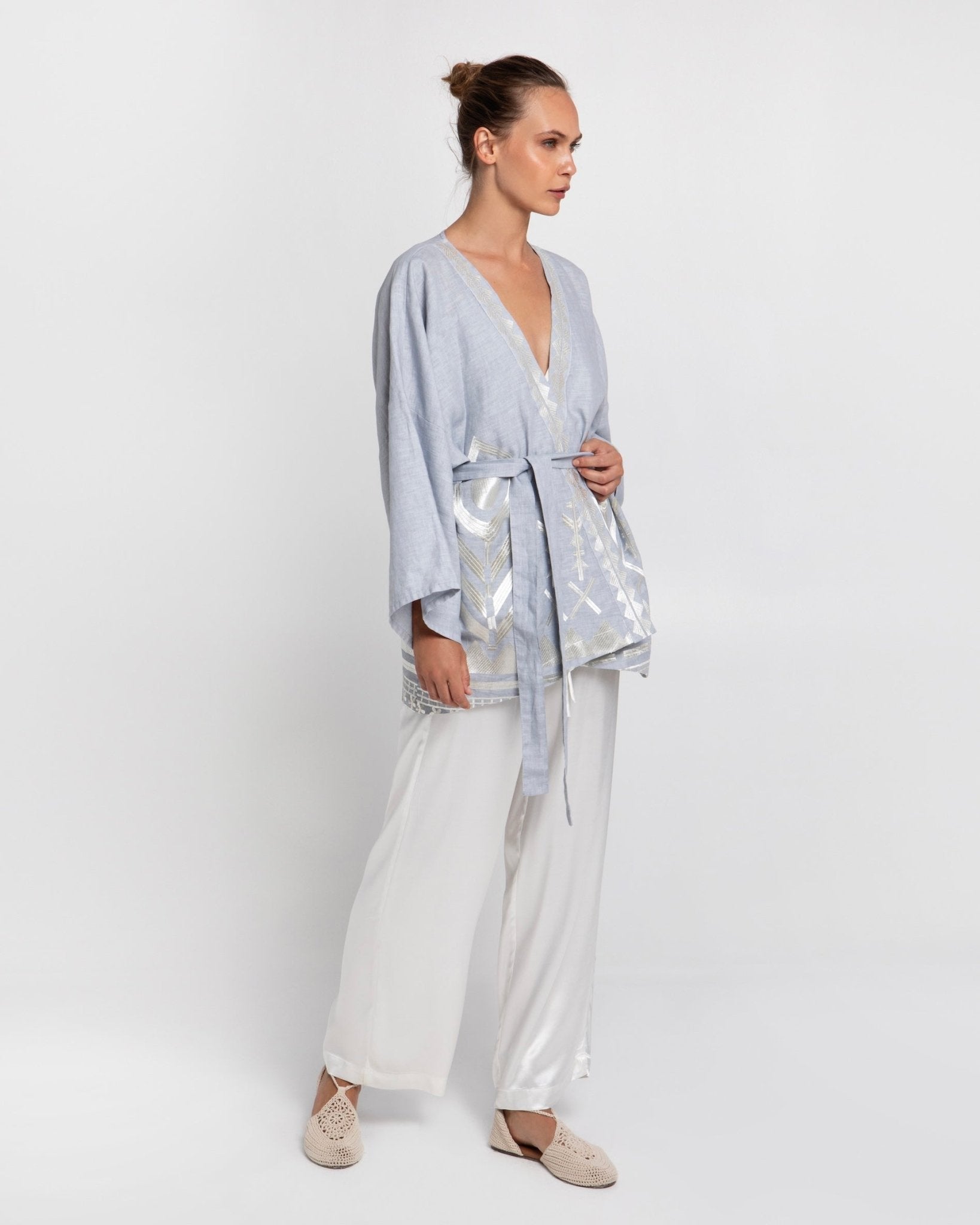 Greek Archaic Kori Kori Kimono | Grey & Champagne - Dress Pasha Living