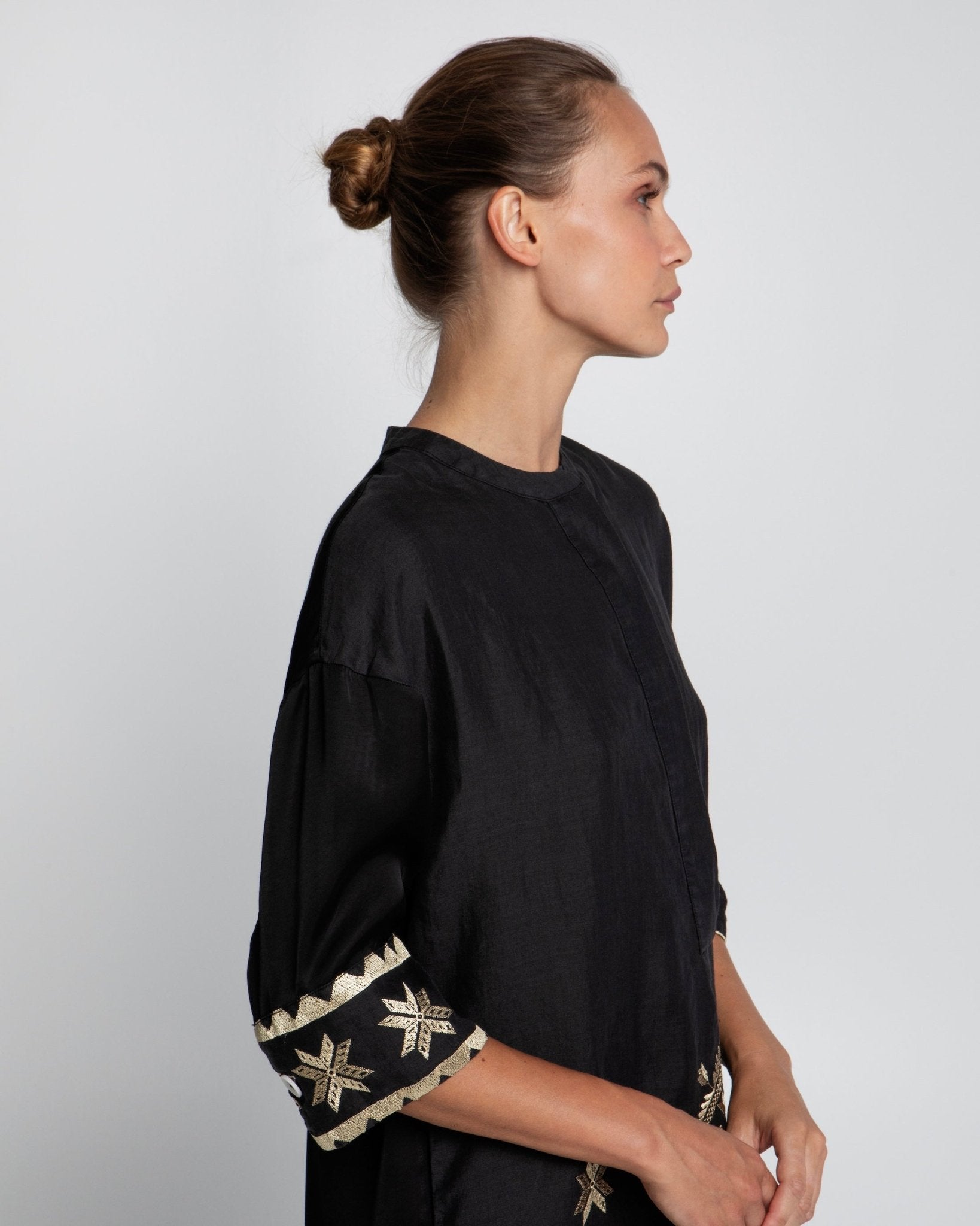 Greek Archaic Kori Lefkada Tunic Dress | Black & Gold Pasha Living Greek Archaic Kori Lefkada Tunic Dress | Black & Gold Pasha Living