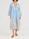 Kori Midi Linen Dress | Pale Blue & Gold - Pasha Living