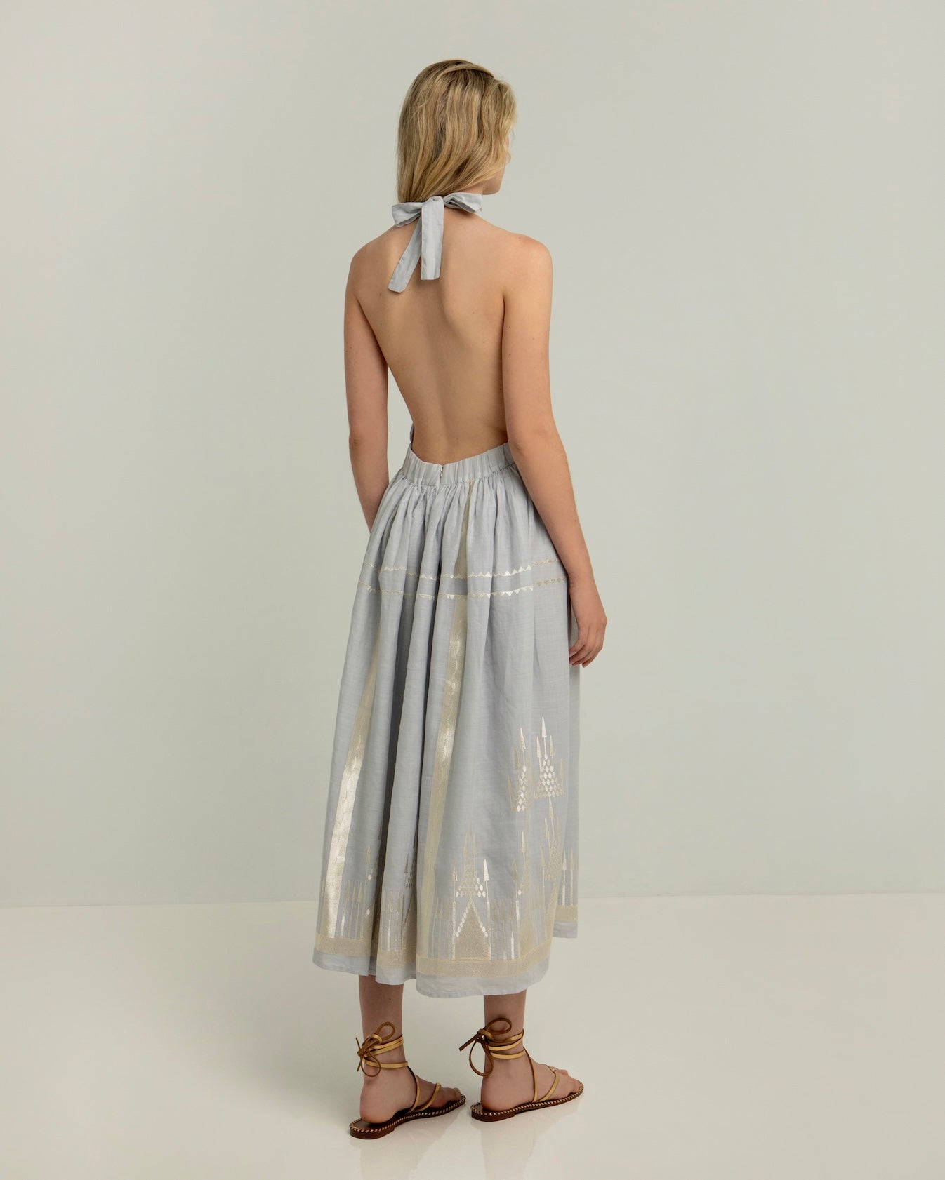 Kori Roots Halterneck Dress | Grey & Champagne - Pasha Living
