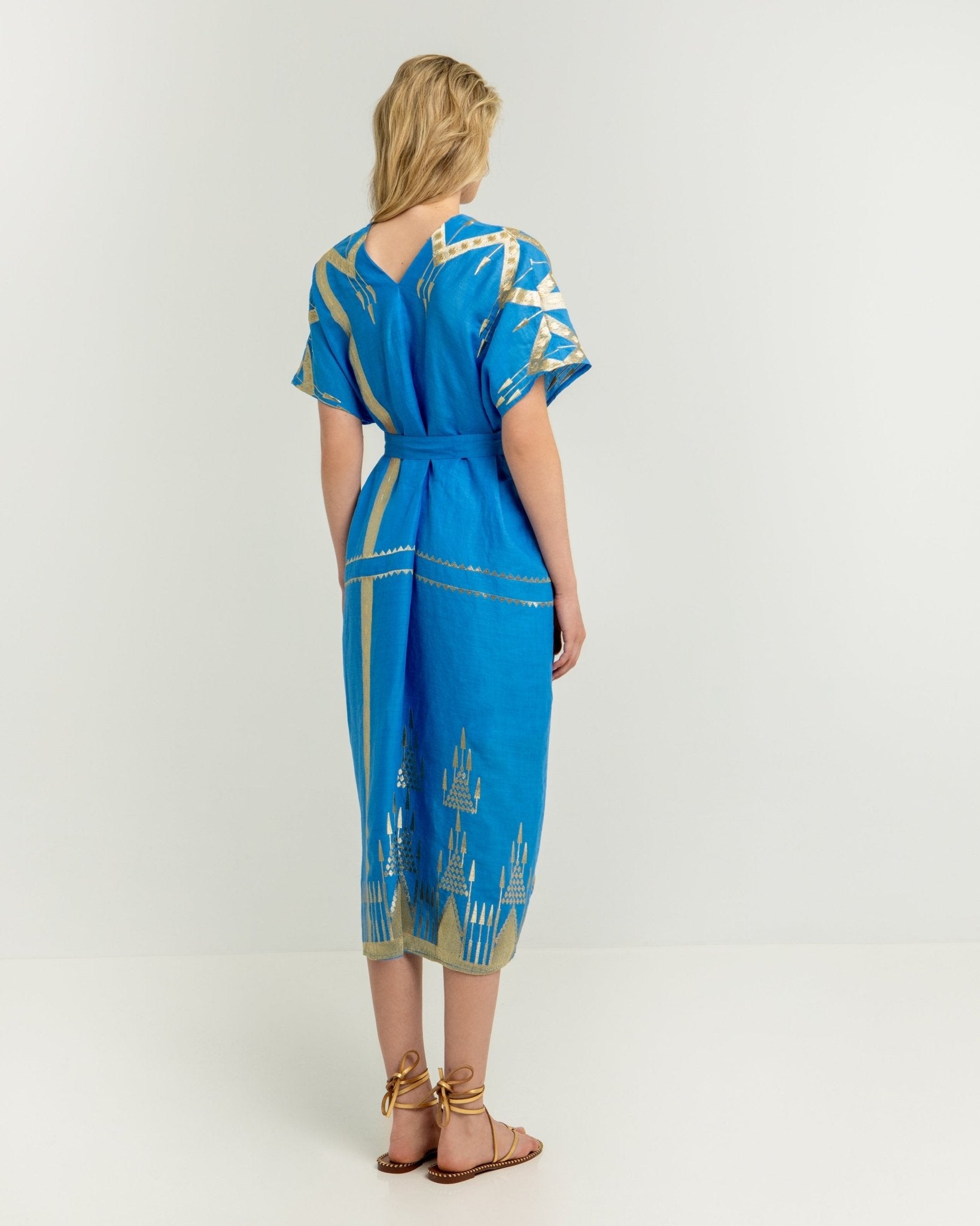 Greek Archaic Kori Kori Roots Kaftan | Blue & Gold - Dress Pasha Living