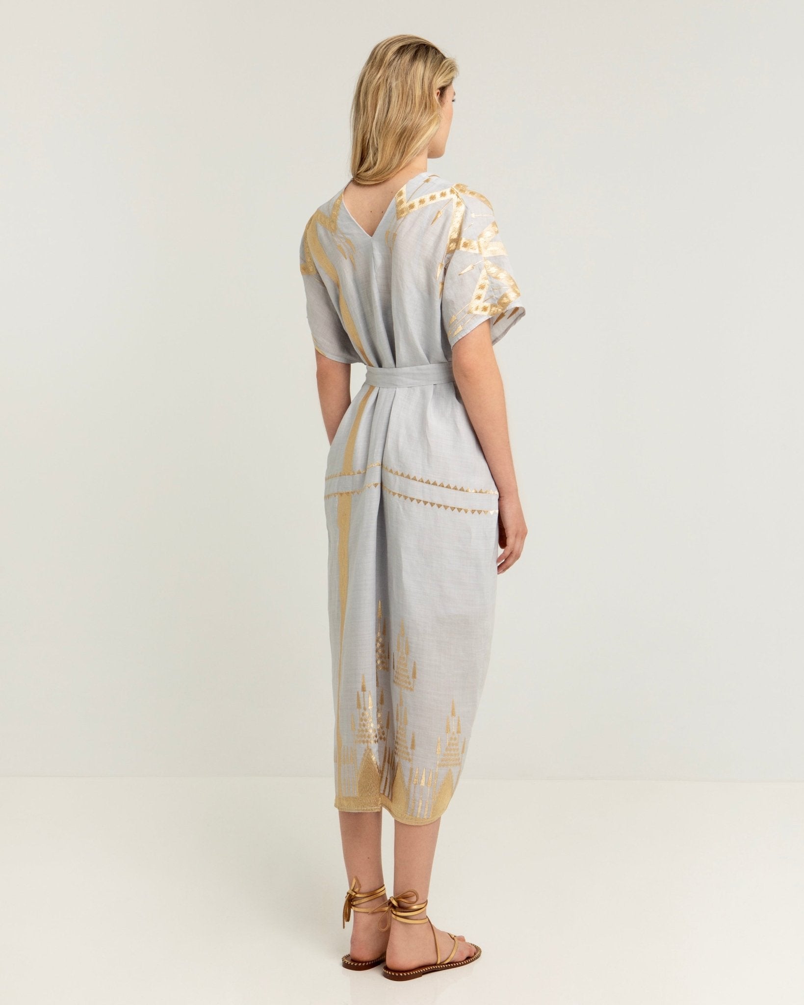 Greek Archaic Kori Kori Roots Kaftan | Grey & Gold - Dress Pasha Living