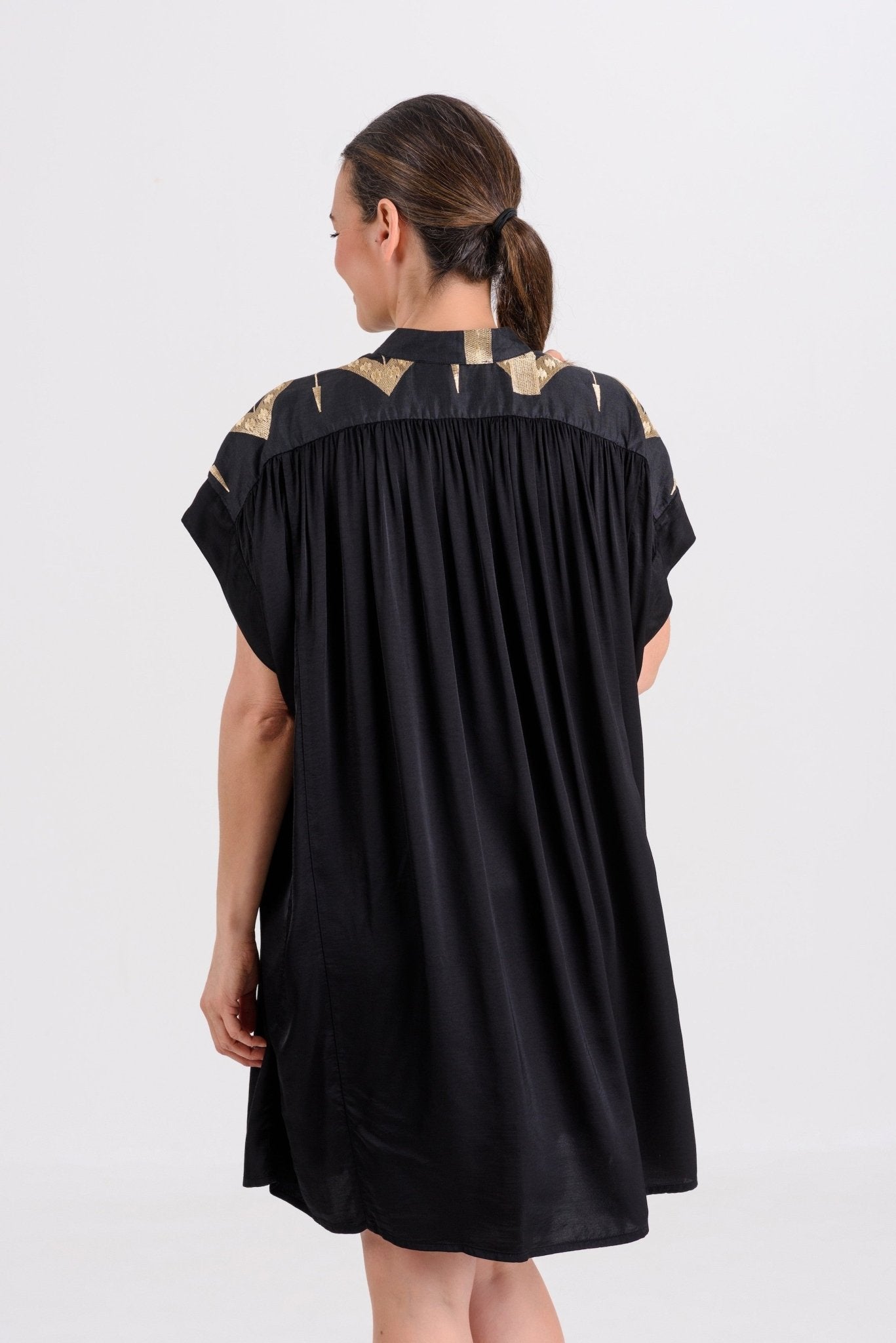 Greek Archaic Kori Kori Roots Silky Dress | Black & Gold - Dress Pasha Living