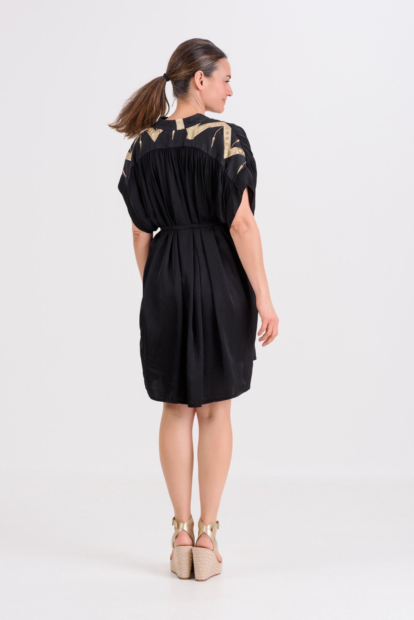 Greek Archaic Kori Kori Roots Silky Dress | Black & Gold - Dress Pasha Living